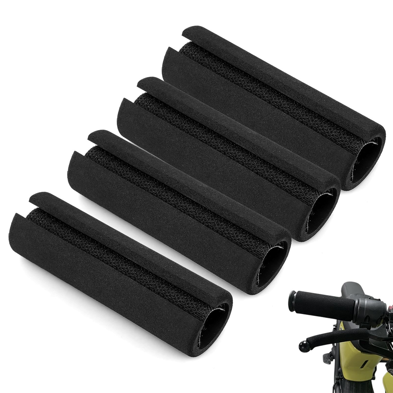 4 Pcs Handle Grips Set,with Hook and Loop Straps Foam Tubing Grips Shock Absorption Foam Handles Covers Handle Covers for Fitness Home Lawn Bicycle Motorbike H-andlebar Replacement Black