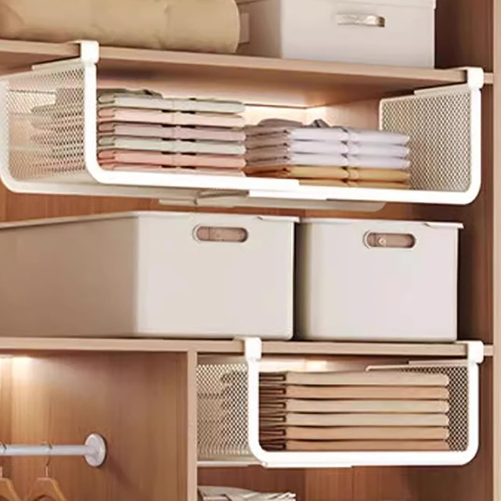 Cesto Portaoggetti Estensibile sotto Mensola,Ripiano Cucina,Cestello Sottoripiano,Ripiano Regolabile sotto Il Mobile,Cesto sotto Ripiano Organizer Dispensa Multifunzionale,per Casa