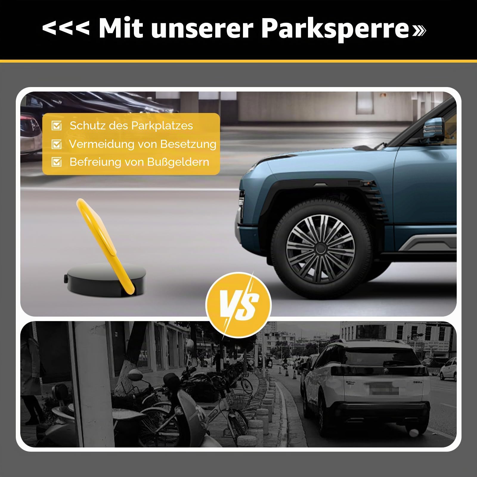 Parkplatzsperre mit 2x Fernbedienung Parkbügel Elektrisch Parkplatzsperre mit Batterie Automatik Klappbar Parksperre Parkplatzsperre Elektrisch mit Reflektor