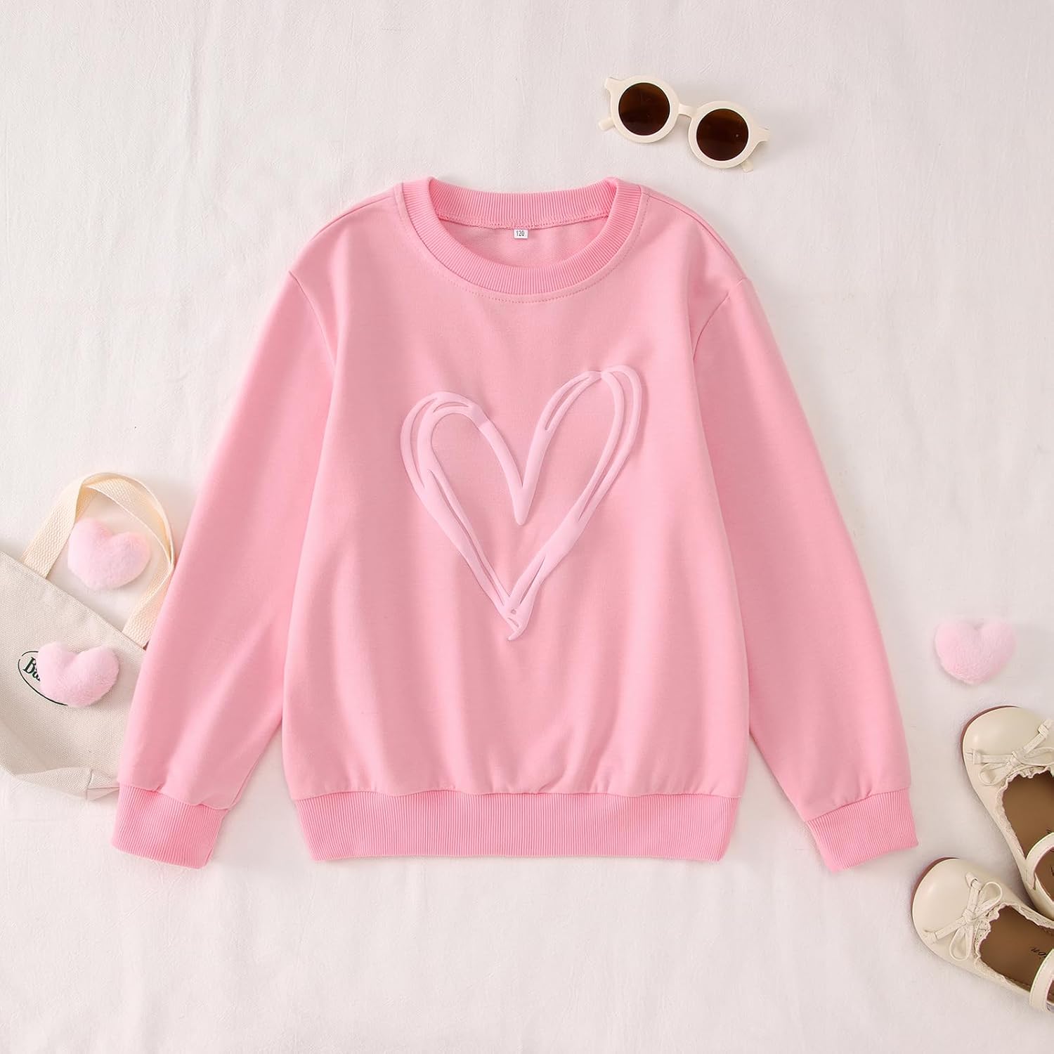BOUTIKOME Kid Girls Valentines Sweatshirts Cute Heart Graphic Shirts Long Sleeve Love Pullover Tops Clothes 7-12 Years - Image 5