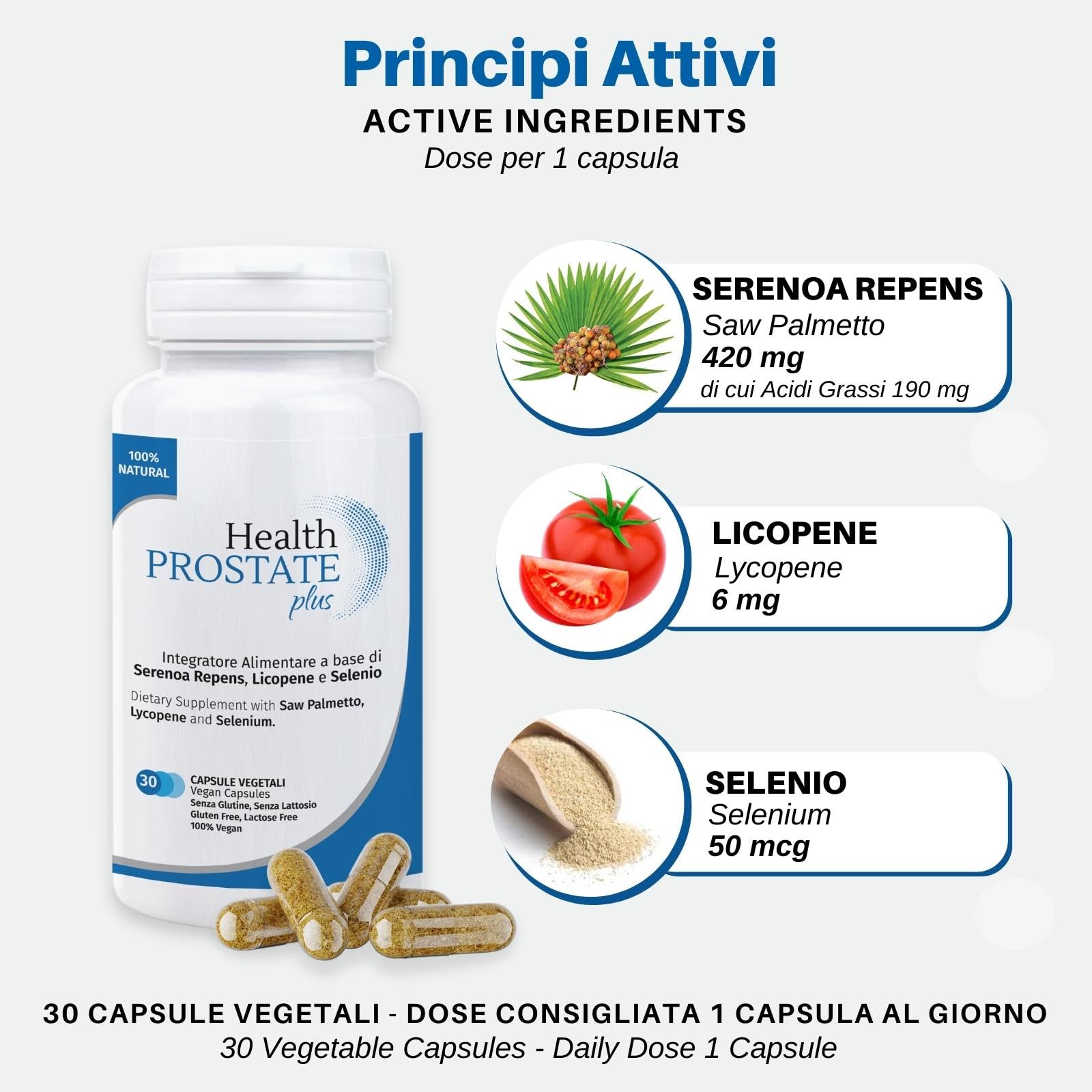 Health Prostate Plus | Integratore Prostata e Vie Urinarie Maschili con Serenoa Repens, Licopene e Selenio | Confezione da 30 capsule