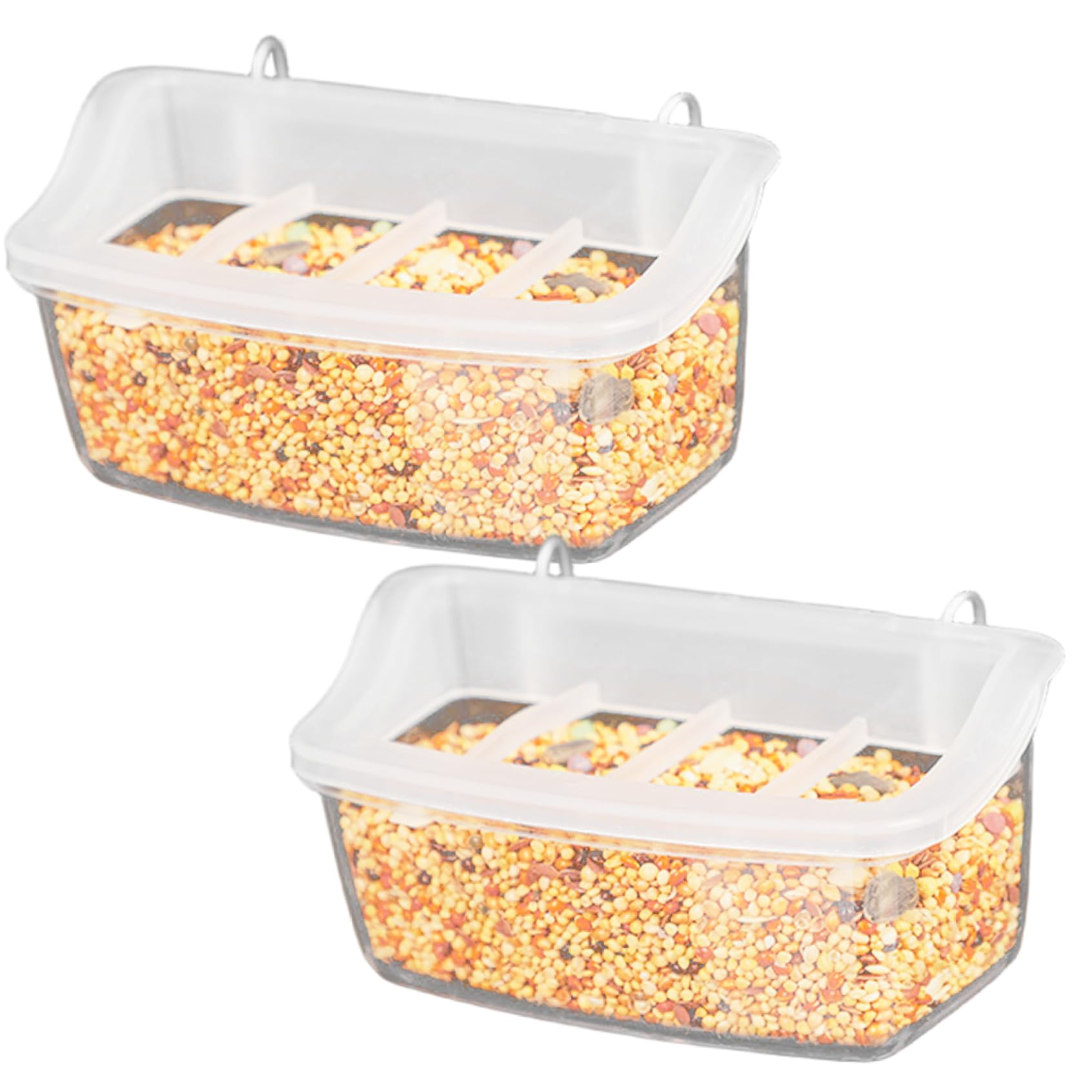 2PCS Bird Feeder for Cage, 4-Grid Transparent Plastic No Mess Bird Feeder, Hanging Parakeet Food Dish for Parrot Pigeon