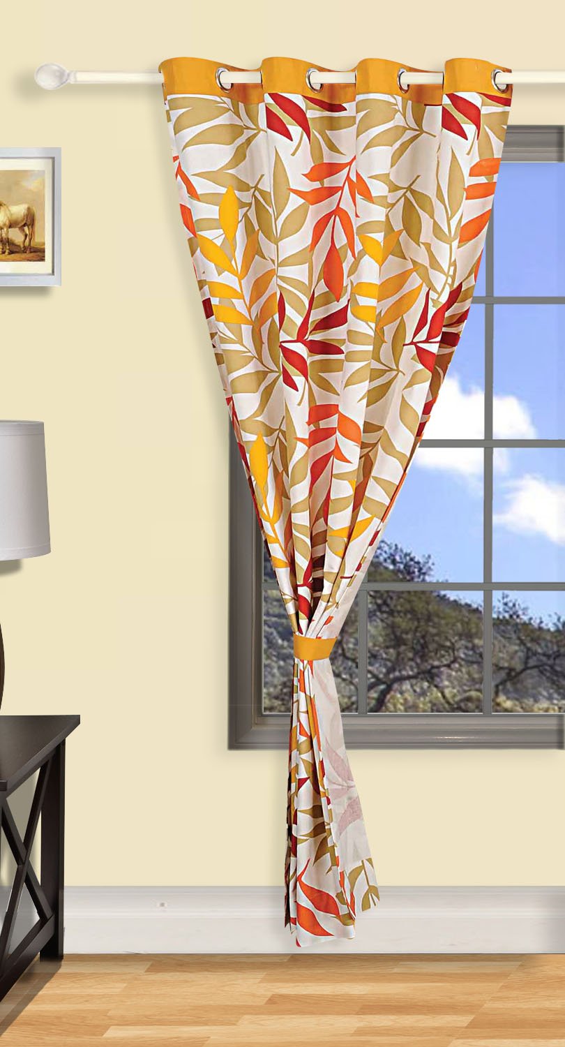 Swayam 100% Cotton Window Curtain (1PC) 210TC for Bedroom, Living Room - Comes with Readymade Eyelets, Triple Layer Weave (5Ft) Noise Dampener, Machine Washable - Yellow Floral