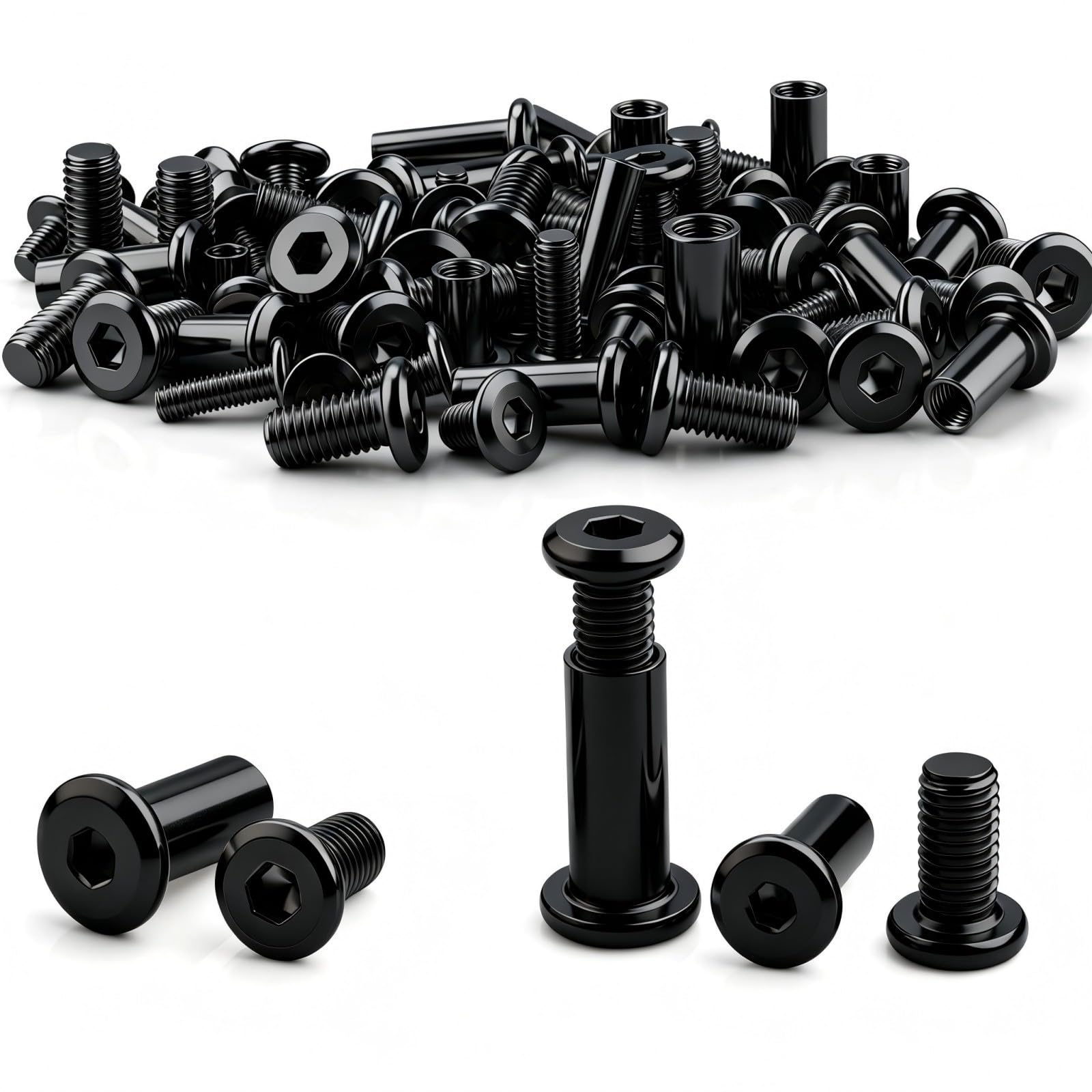 msymsyu Verbindungsschrauben 52 Stück Hülsenschrauben M8x20mm Schwarz | 26 Hülsenmutter und 26 Hülsenschrauben, Kohlenstoffstahl Schrankverbinder, Möbeln, Holzverkleidungen, Garderoben