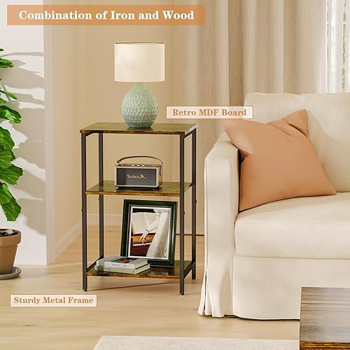 Miniatura 30 de X-cosrack Mesa auxiliar, mesa auxiliar pequeña con almacenamiento, almacenamiento de discos de vinilo, mesita de noche para sala de estar,