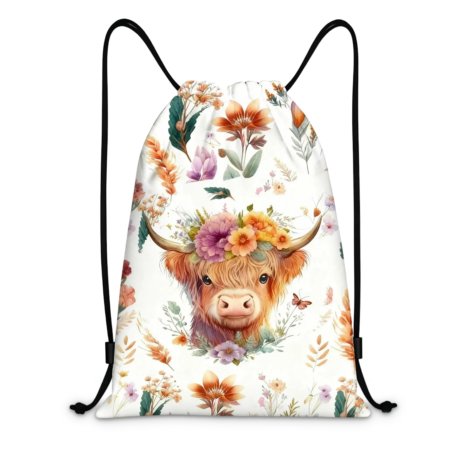 Highland Cow Drawstring Bags, Childs PE Bag, Girls Swim Bag for Kids, Lightweight Waterproof Draw String Bag Gym for Swim Gear, Shoes, Yoga, Travel Storage, Highland Cow Gifts for Women Girls Kids