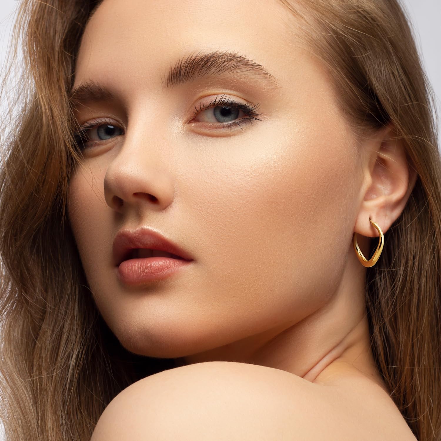 Gold Hoop Earrings 14K Gold Earrings for Women Gold Hoop Earrings for Women Hoops Irregular and Twisted Lines Dainty Hoops Earring for Womens 25mm