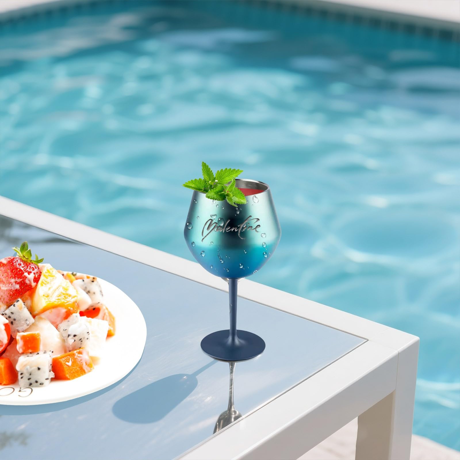 Personalisierte Weingläser aus Edelstahl, mit Gravur, personalisierbar, mit Stiel, für Pool-Party, Grün