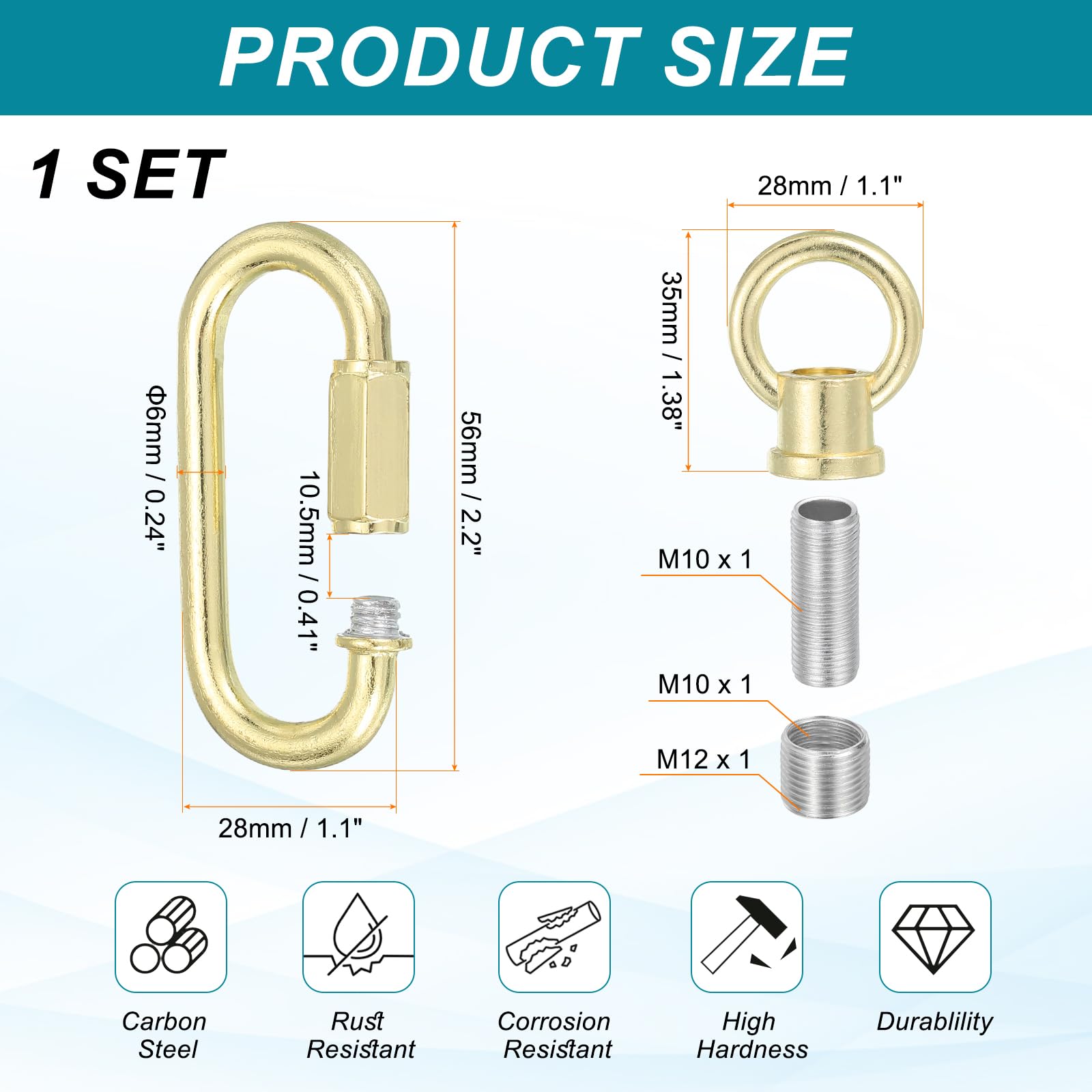 PATIKIL M10 Fine Thread Lamp Female Loop Holder with M12 Adapter Chain Quick Link - Image 2