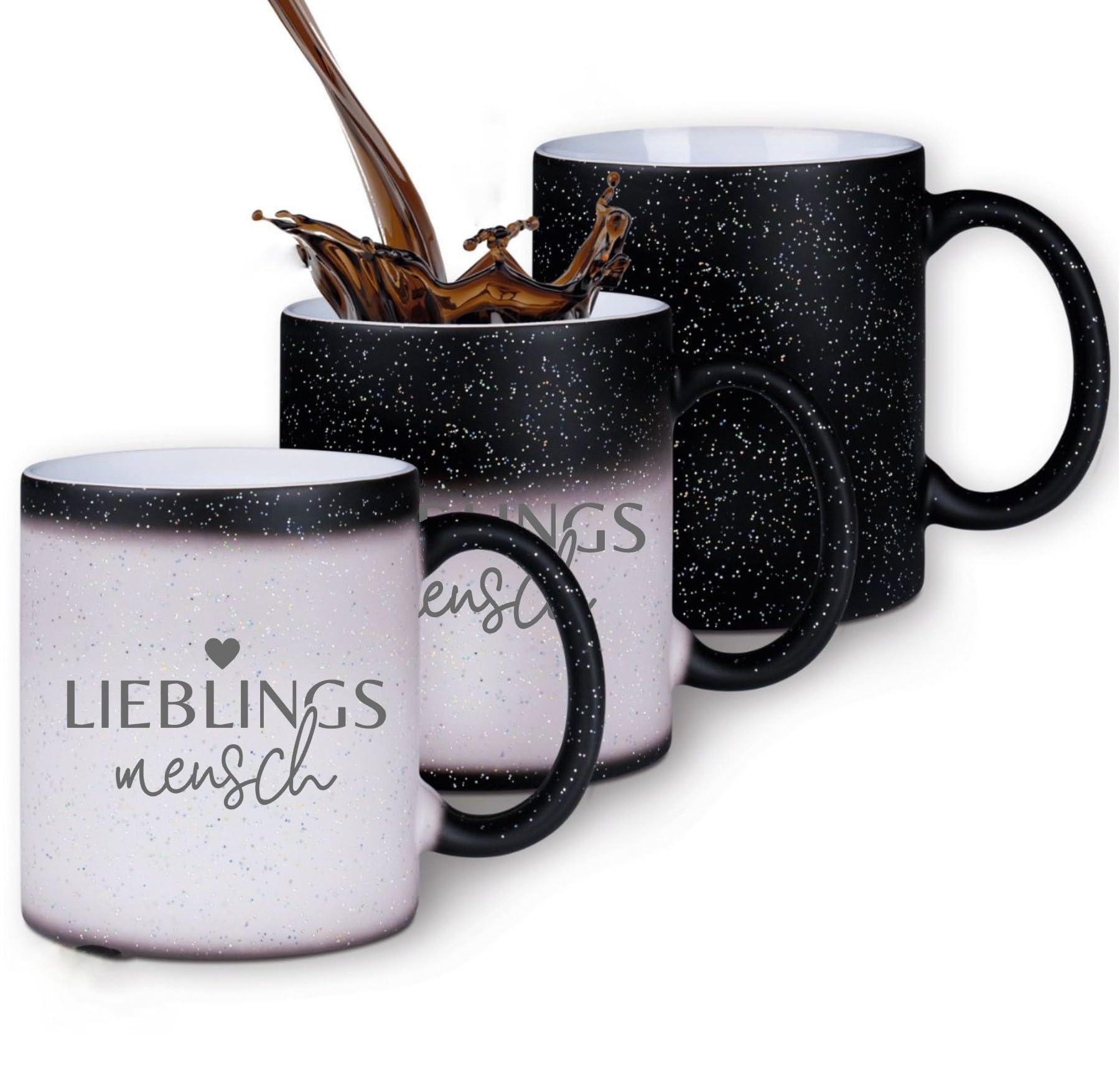 Farbwechsel-Tasse „Lieblingsmensch“ – Zaubertasse mit Glitzer, Keramik 330 ml, magische Tasse für Kaffee & Tee, Geschenkidee für Partner, Freunde, Familie
