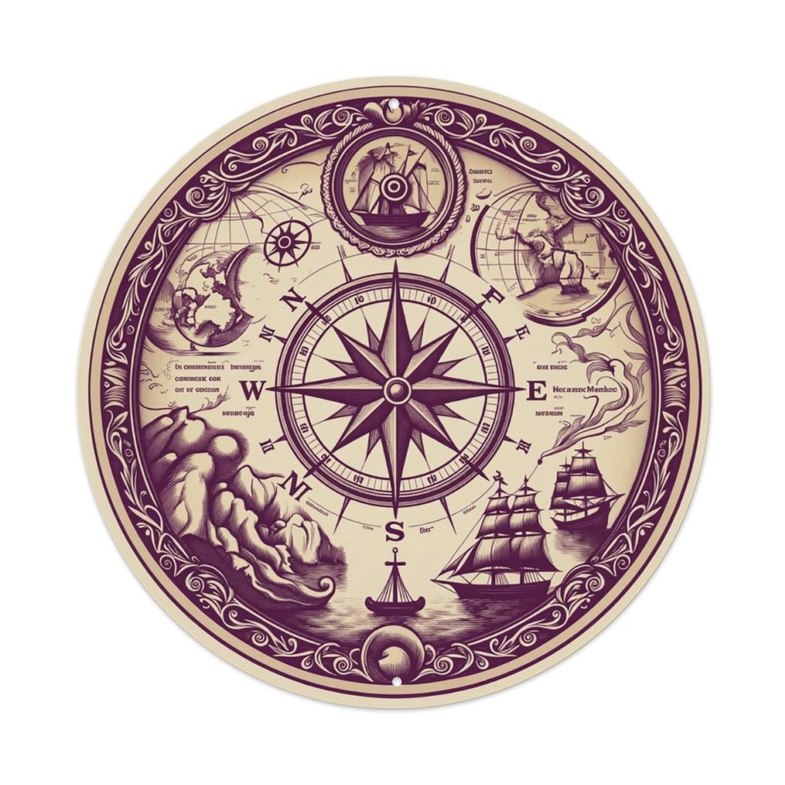 Vintage Nautical Compass World Map Lagoon Chronicle Metal Tin Sign