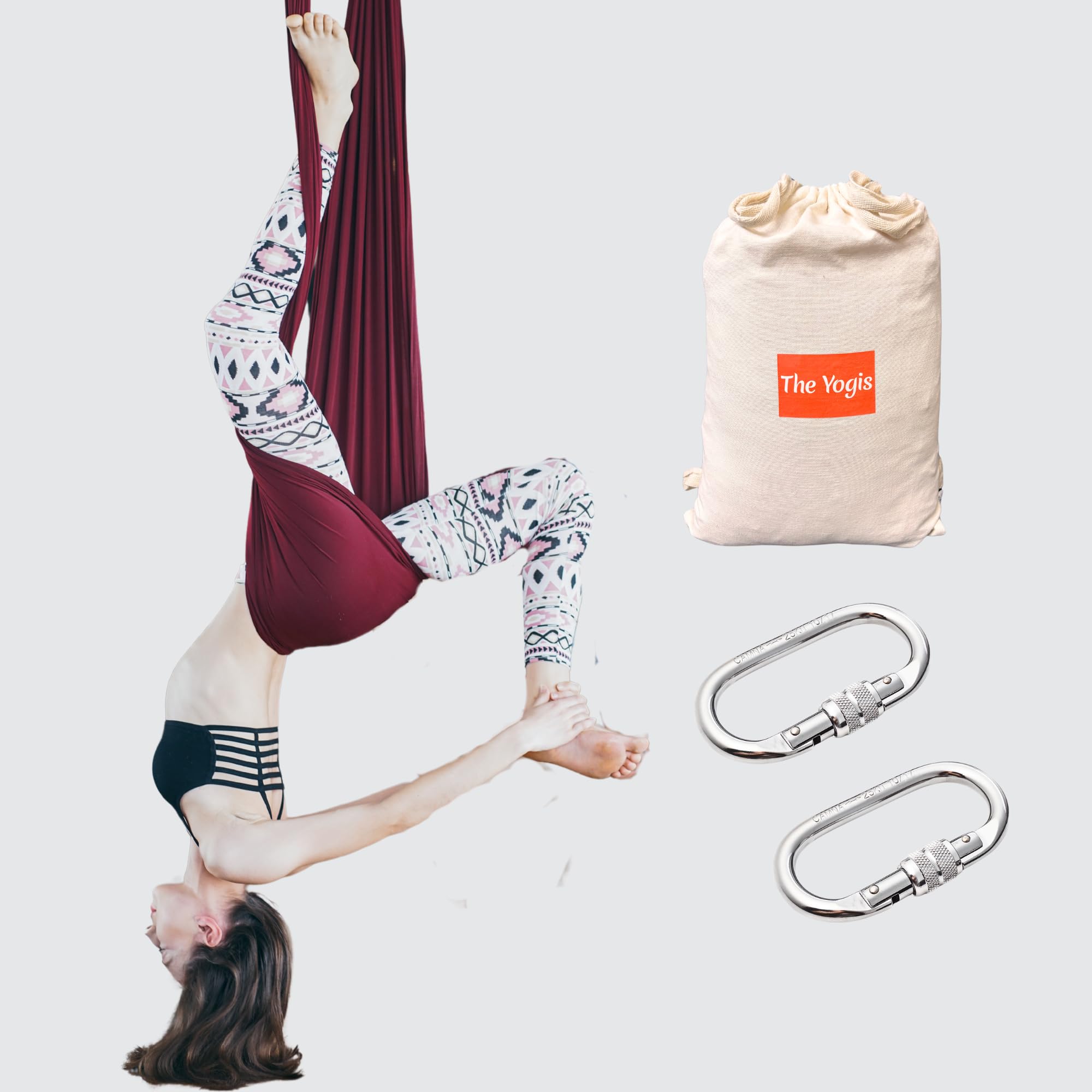 The Yogis Silk Fabric Aerial Yoga Hammock Long Size With 2 Carabiner | Colour - Wine-Aerial |-image-25