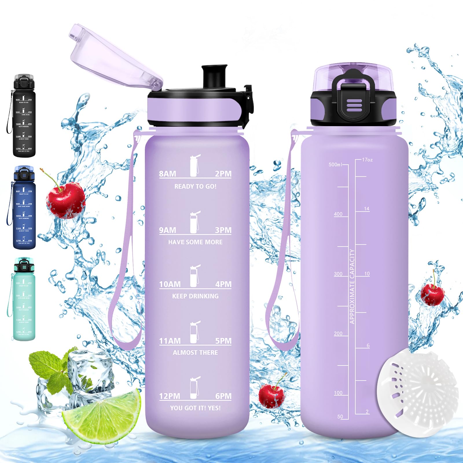 Vikaster Sport Drinking Bottle, 500 ml BPA-Free Drinking Bottle, Bicycle Water Bottle, Leak-Proof, Suitable for Carbonated Drinks, Sports Water Bottle for Bike, Fitness, School, Children, Outdoor