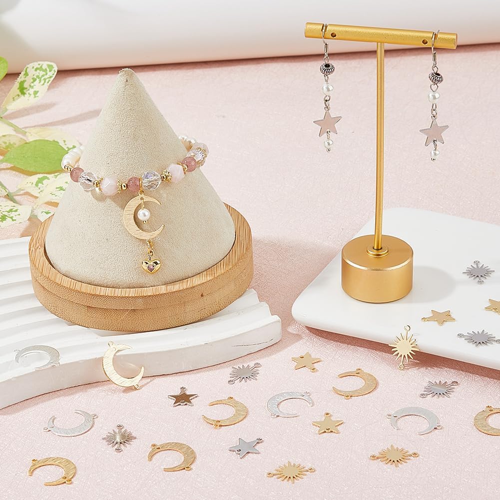 30Pcs Brass Links Pendants Connector Platinum and Golden Moon Sun Star Connector Charms Star Moon Sun Charms with 2 Holes for Jewelry Earring Bracelet Necklace Making DIY Craft - Image 5
