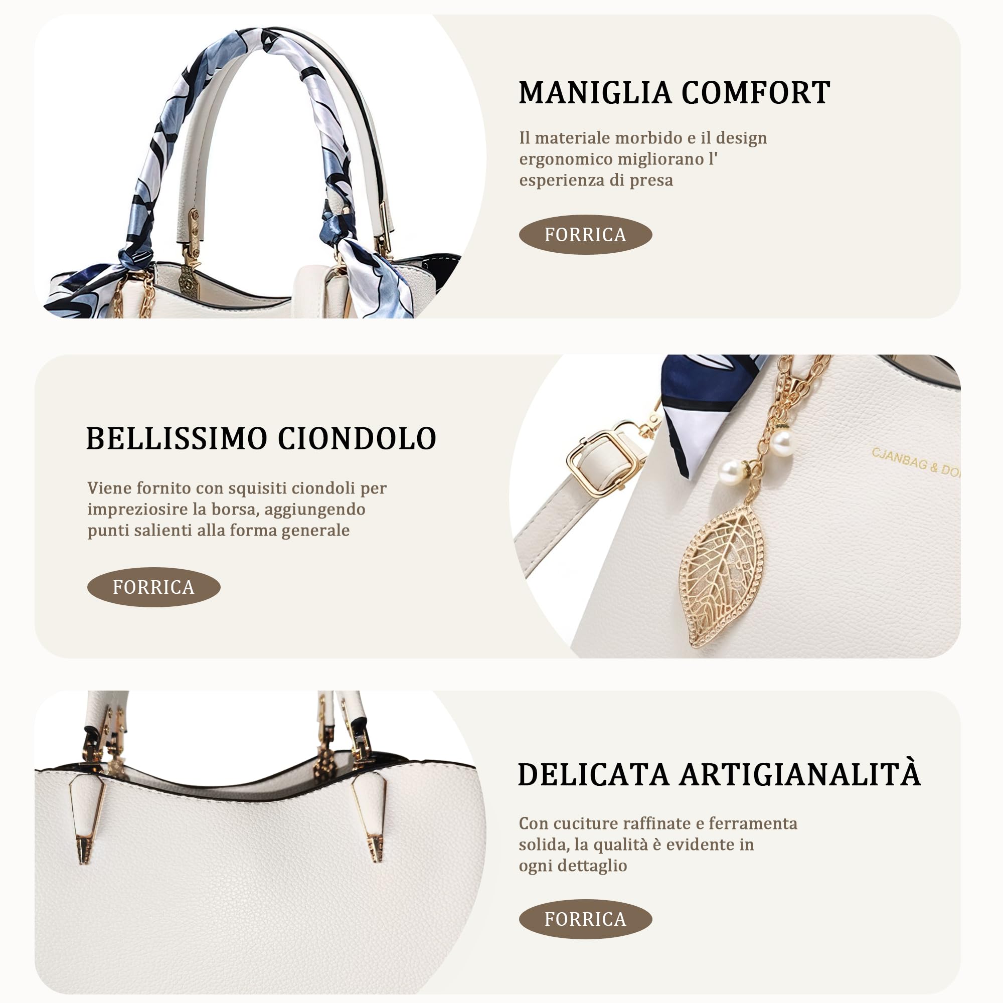 Borsa Donna Borsa a Mano con Squisito Ciondolo Elegante Borsetta Tracolla Pelle PU Borse a Spalla per Festa Shopping Viaggio Bianco