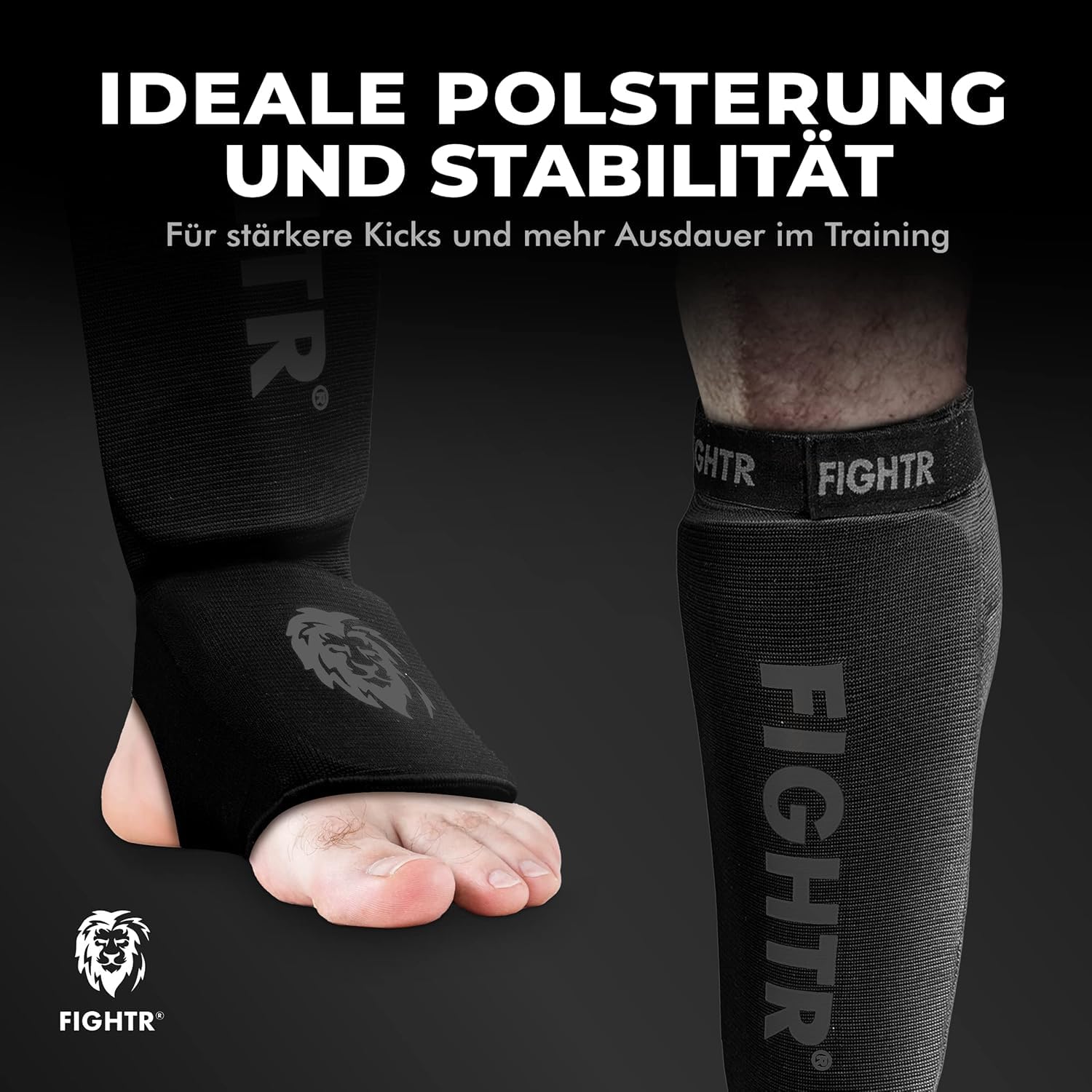 FIGHTR® Schienbeinschoner - mit perfektem Sitz und idealer Polsterung | Schienbeinschutz für Kicks im Kickboxen, MMA, Muay Thai und weitere Kampfsportarten