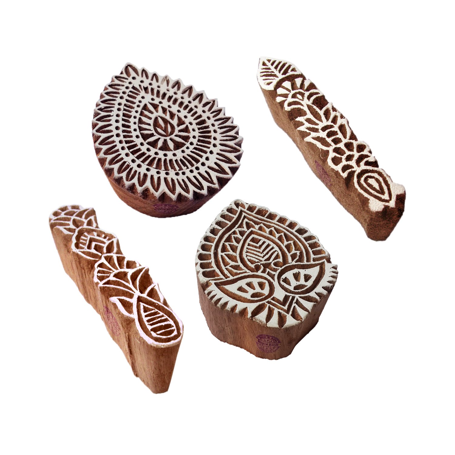 Jaipuri Designs Leaf and Floral Wood Print Stamps (Set of 4)