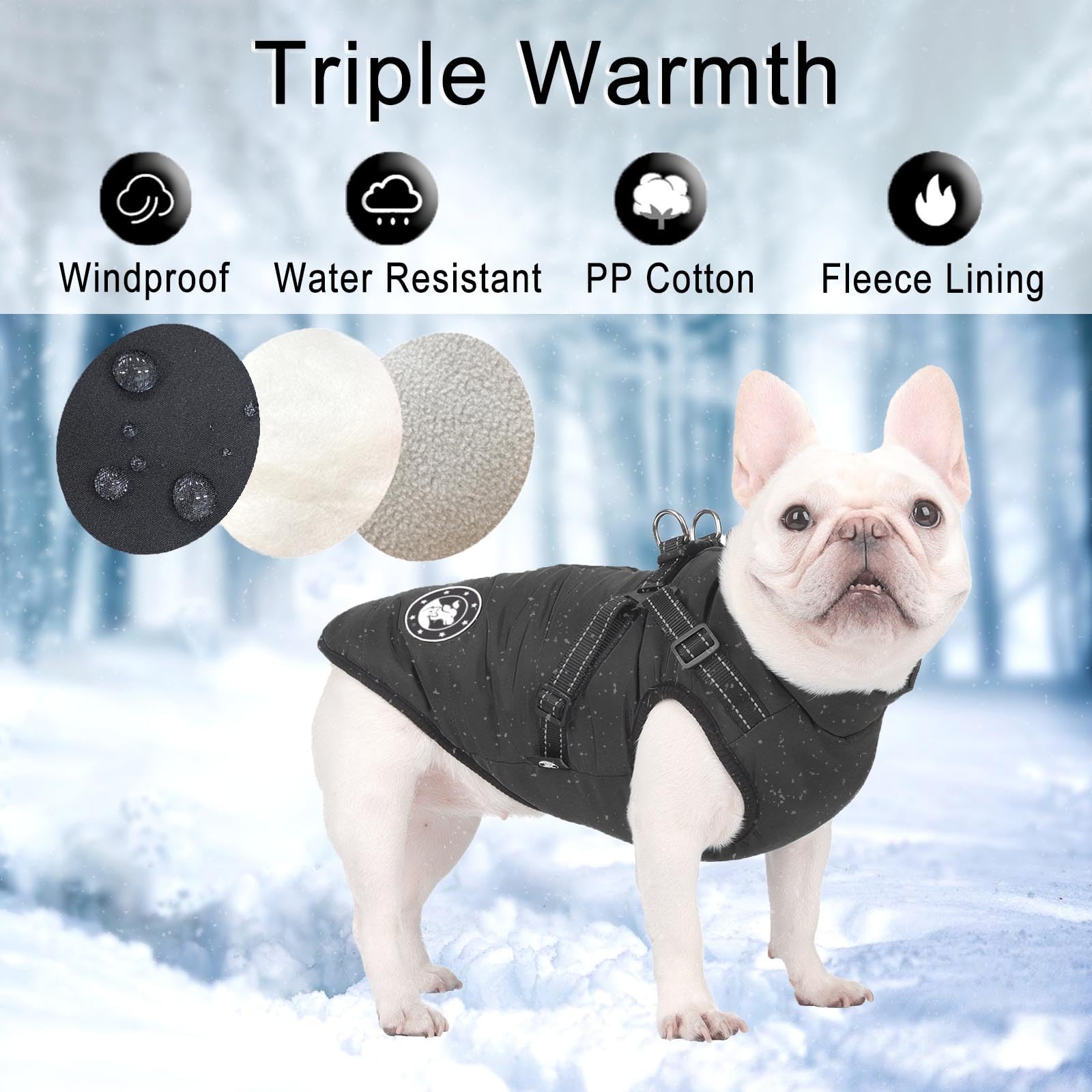 Cappotti per cani impermeabili con imbracatura Vestiti per cani caldi e confortevoli Lavabili in lavatrice Design a strisce riflettenti Resistente anello a D da mettere e togliere comodamente