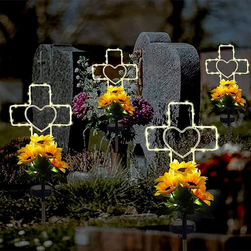 Miniatura 4 de Lmtocs Decoraciones de cementerio de cruz solar para tumba, regalo conmemorativo de condolencias por la pérdida de un ser querido, mamá, papá,