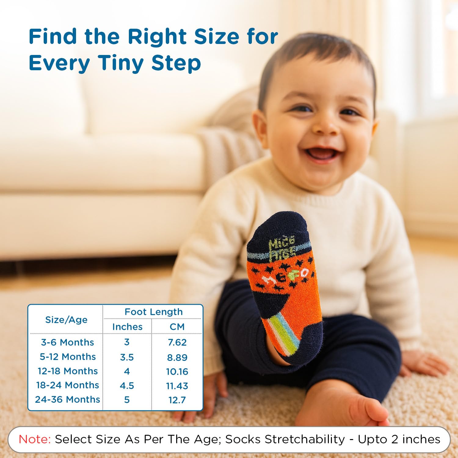 Mee Mee Baby Anti-Skid Non-Slip Socks, Pack of 6 Assorted Prints, Soft Cotton Infant & Toddler Socks for Everyday Protection, Stretchable Cuffs, Breathable, Lightweight, Fade-Resistant 4