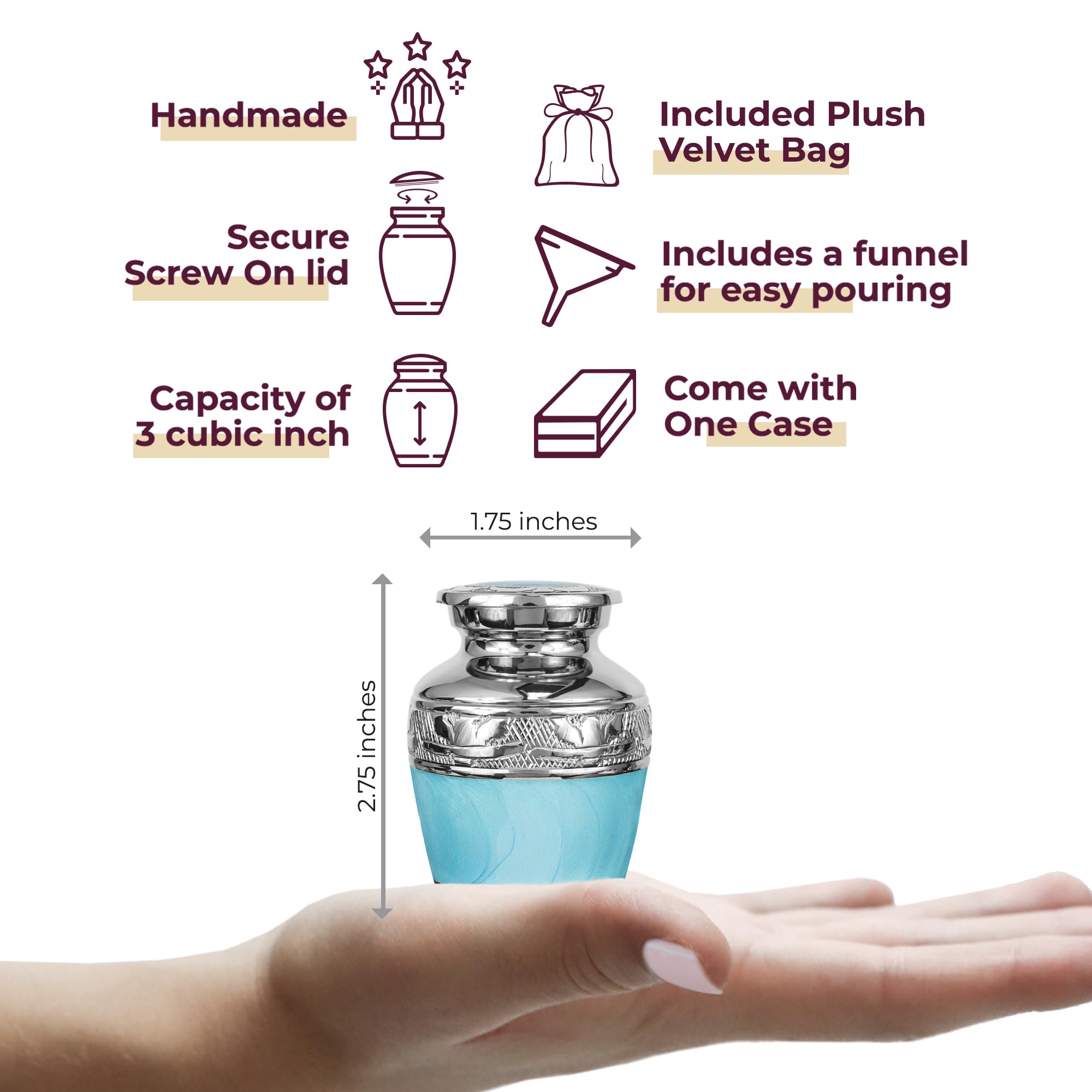 Trupoint Memorials Urnas de recuerdo para cenizas humanas: urnas pequeñas para recuerdos de cenizas humanas, urnas en miniatura para cenizas con bolsa de terciopelo, urnas pequeñas para cenizas