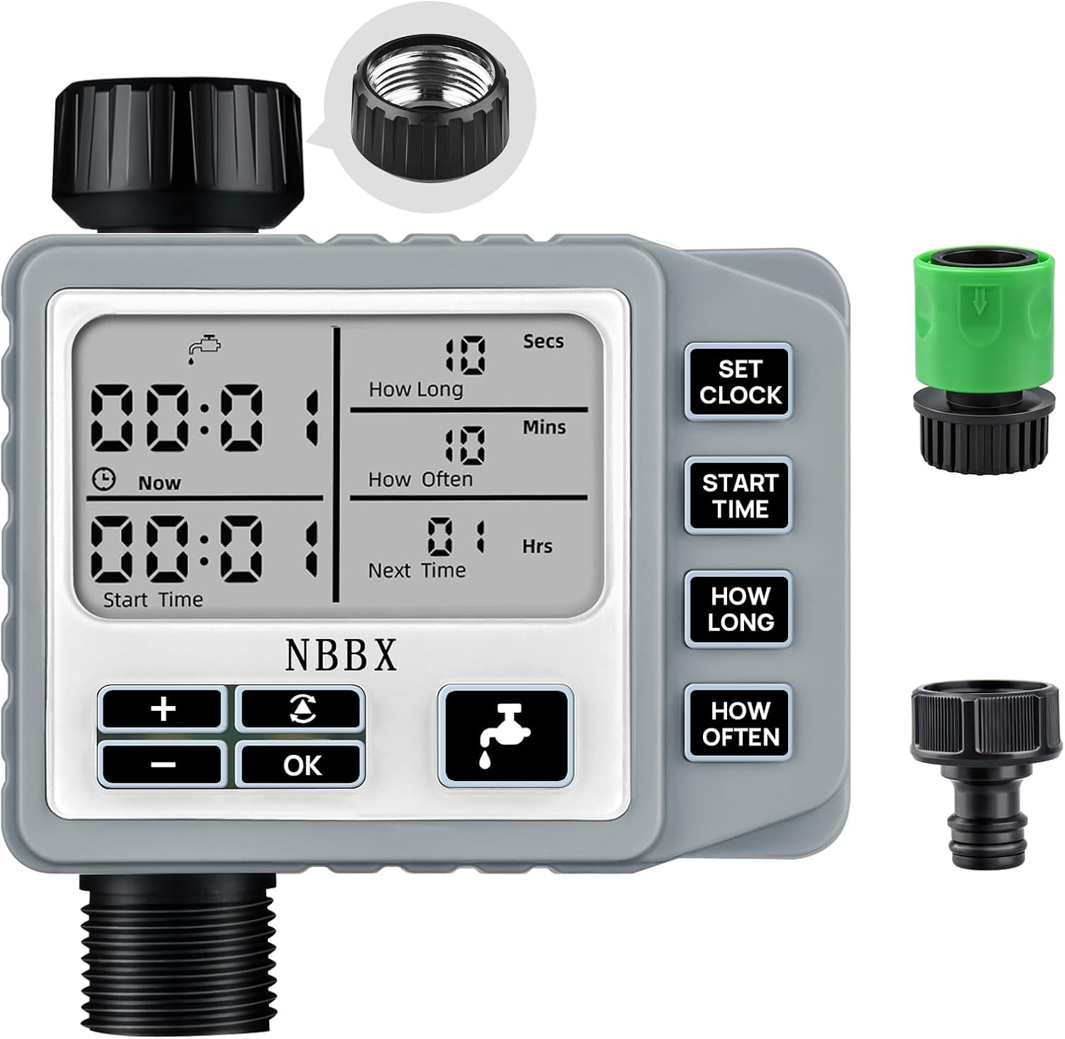 NBBX Sprinkler Timer for Garden Hose, Outdoor Watering System with Rain Delay, Manual & Automatic Mode, 1 Outlet