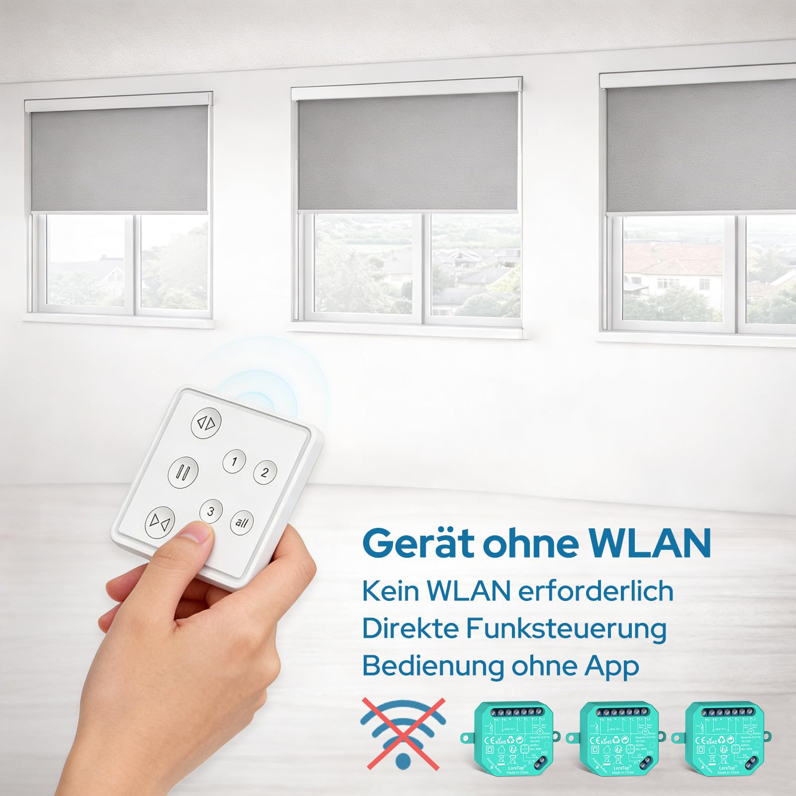 LoraTap Funkschalter Set für Rolladen 3 Empfänger mit 1 Fernbedienung 3 in 1