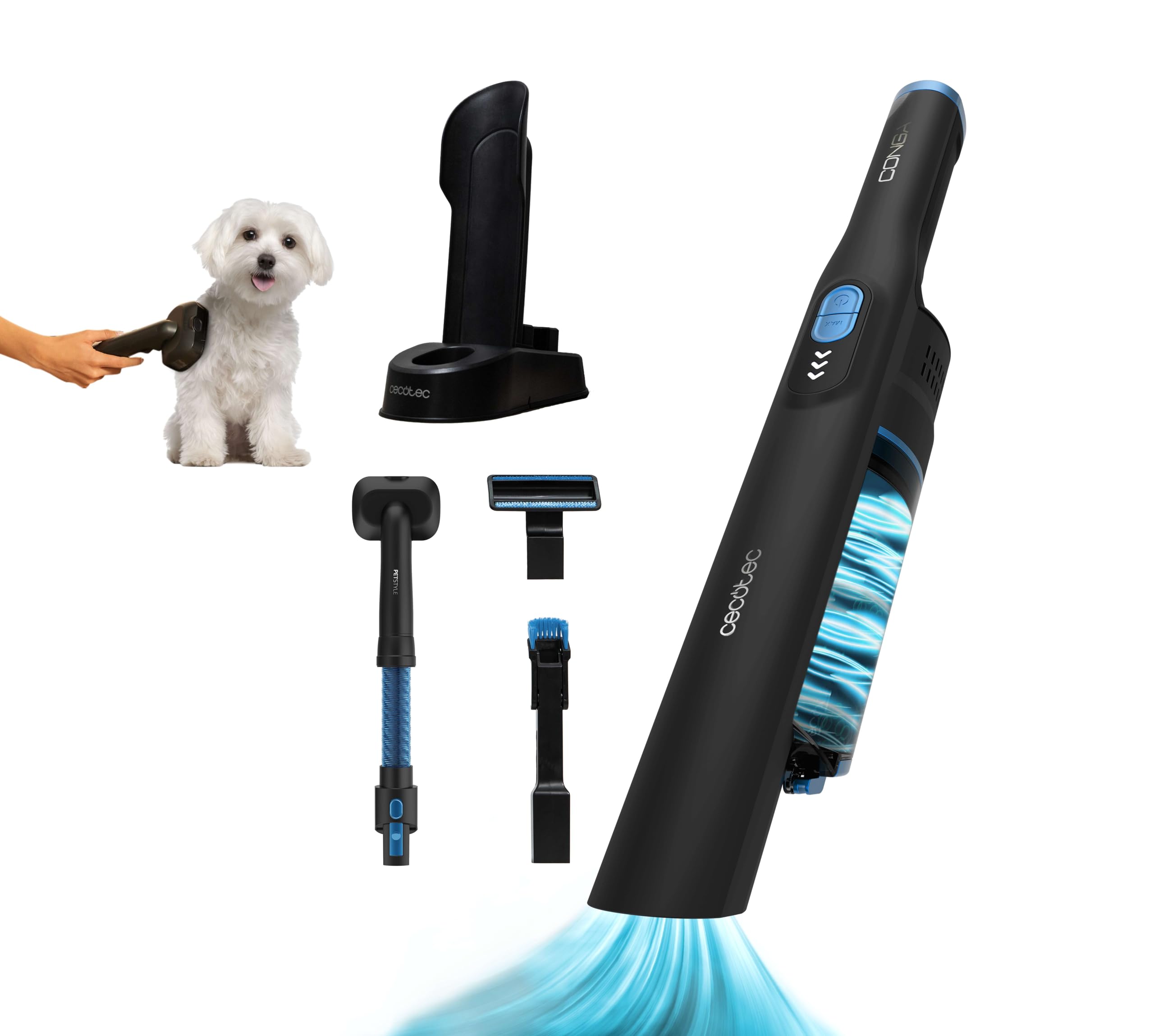 Cecotec Aspiradora de Mano sin Cable Conga Rockstar Micro + Animal. 200W, 20kPa, Motor Digital Brushless, Autonomía 40mins, 2 Modos, Accesorios Muebles, Tapicerías y Mascotas, Soporte