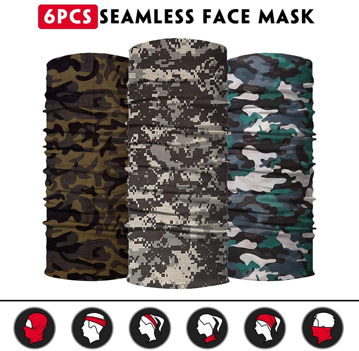 KETKAR Men Camouflage Print Seamless Neck Gaiter Bandana Face Mask for Outdoor Activities_Free Size(Pack Of 09) 4
