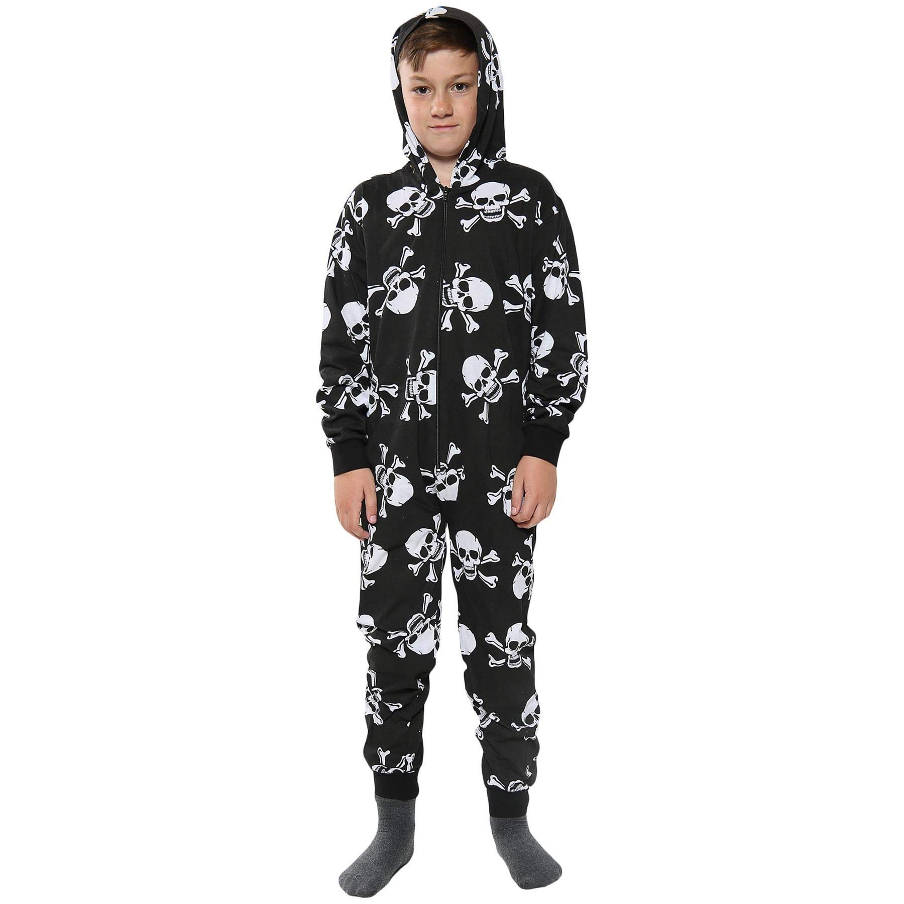 A2Z 4 Kids Girls Boys Cotton Onesie Skull Cross Bone Print Pyjamas - Cotton Onesie Skull Black 2-3