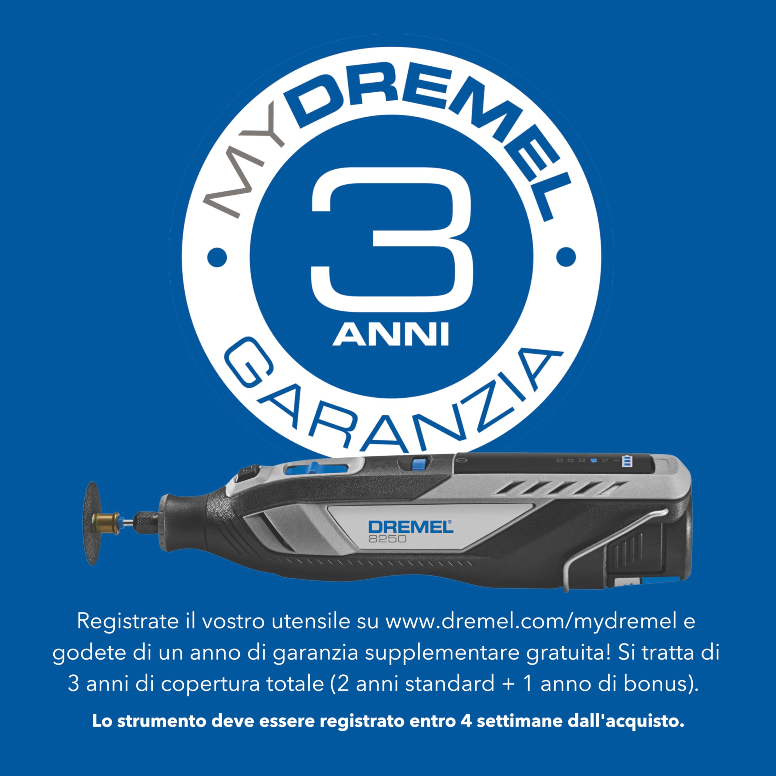 Dremel 8250 Multifunzione Rotativo Senza Fili 12V Brushless 5.000-30.000 giri/min con Dremel Box, 65 Accessori, 5 Accessori Aggiuntivi, 2 Batterie+Caricabatterie per Smerigliatura, Foratura, Fresatura