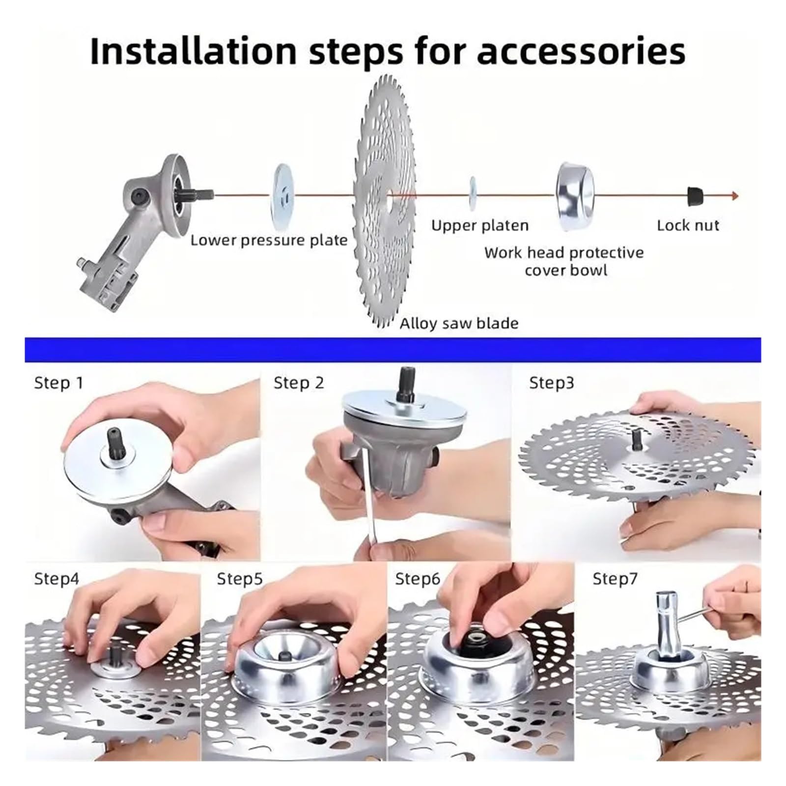 1 Cuchilla de Sierra for desbrozadora de césped de 10 Pulgadas, 40 dientes/60 Dientes, con 4/5 Accesorios(40t Add 5Accessories)