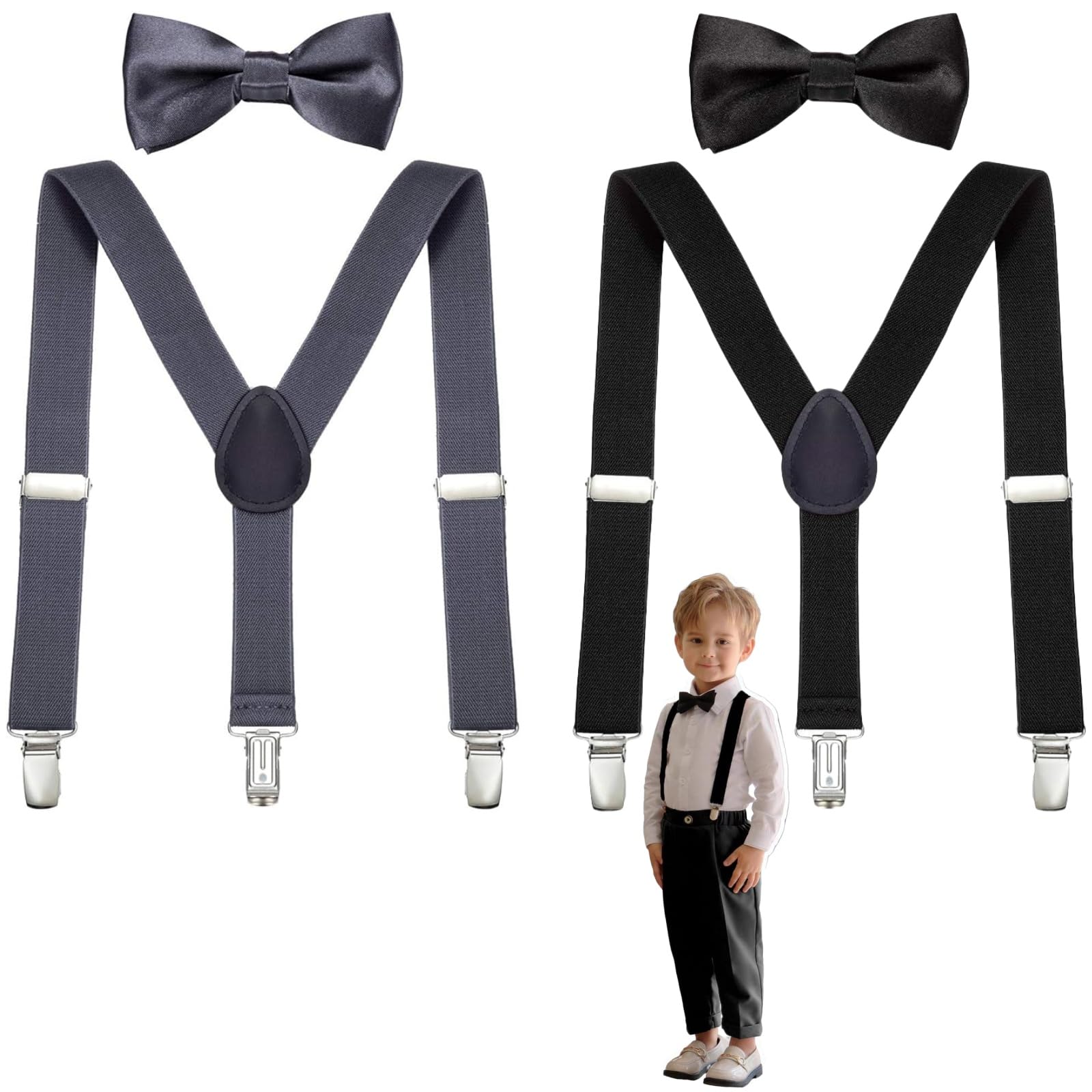 WELROG Bretelle Regolabili Con Papillon In Seta Per Ragazzi E Ragazze - Set Elegante Per Occasioni Speciali - Foto 2