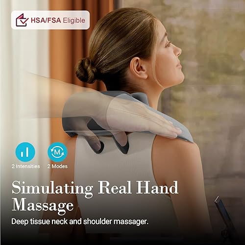 Miniatura 2 de Masajeador Shiatsu de Cuello y Hombro con Calor - Elegible para HSA, Masajeador Inalámbrico de Tejido Profundo 4D, Masaje Recargable para Cuello y