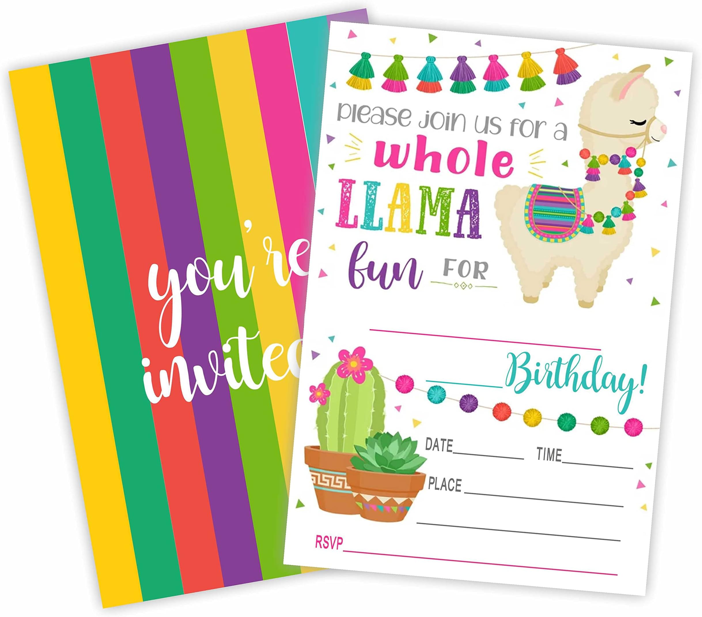 Llama Birthday Invitations for Kids (20 Count with
