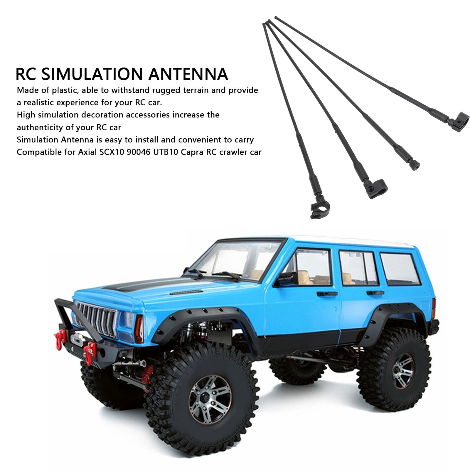 4pcs RC Car Antennas, Simulation Decoration Accessories Compatible for Axial SCX10 90046 UTB10 Capra RC Crawler Car