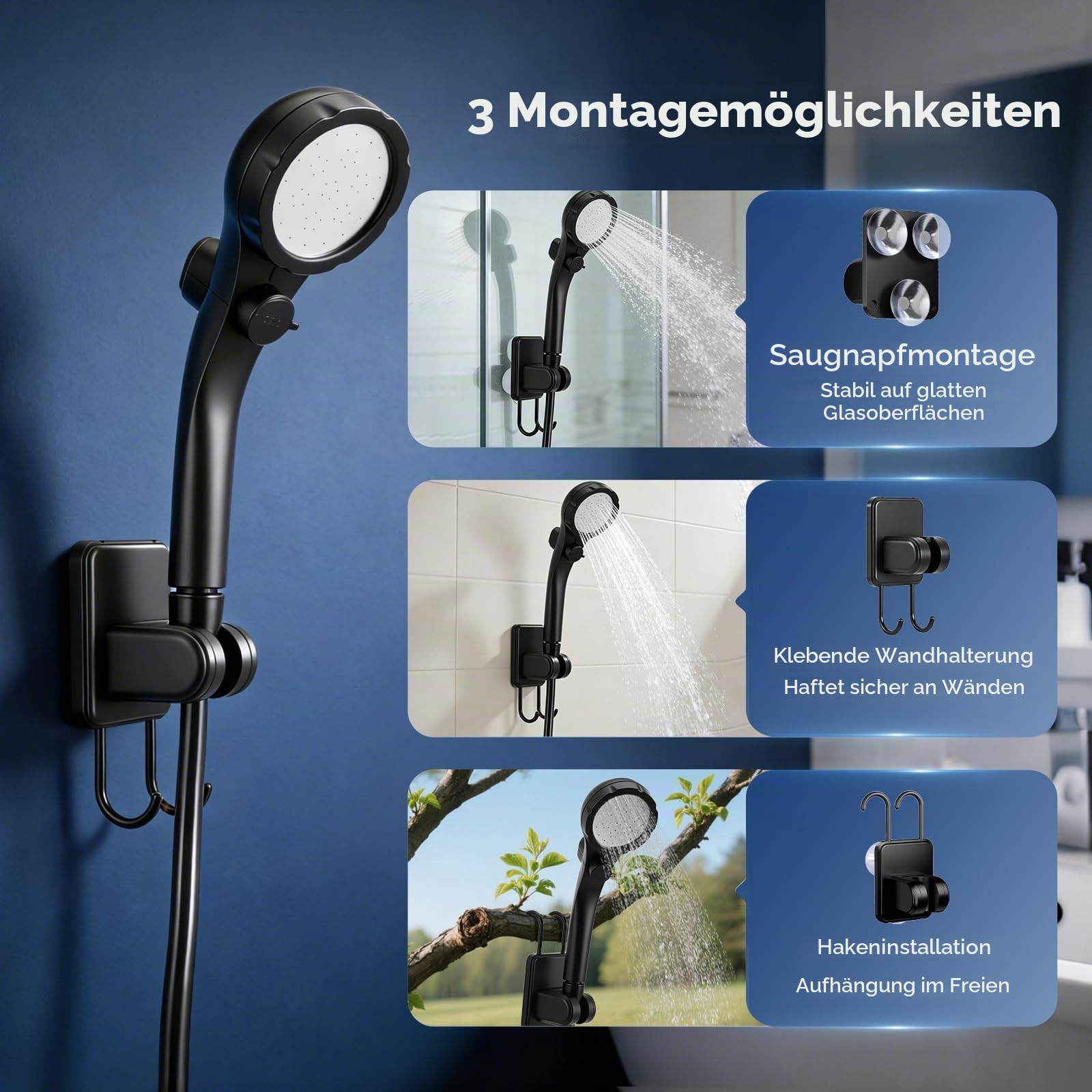 Campingdusche mit 6000 mAh Akku, Pumpe, 200 cm Wasserschlauch, Mobiles Duschset, Outdoor Dusche für Garten, Autowäsche, Haustiere, Strand und Reisen