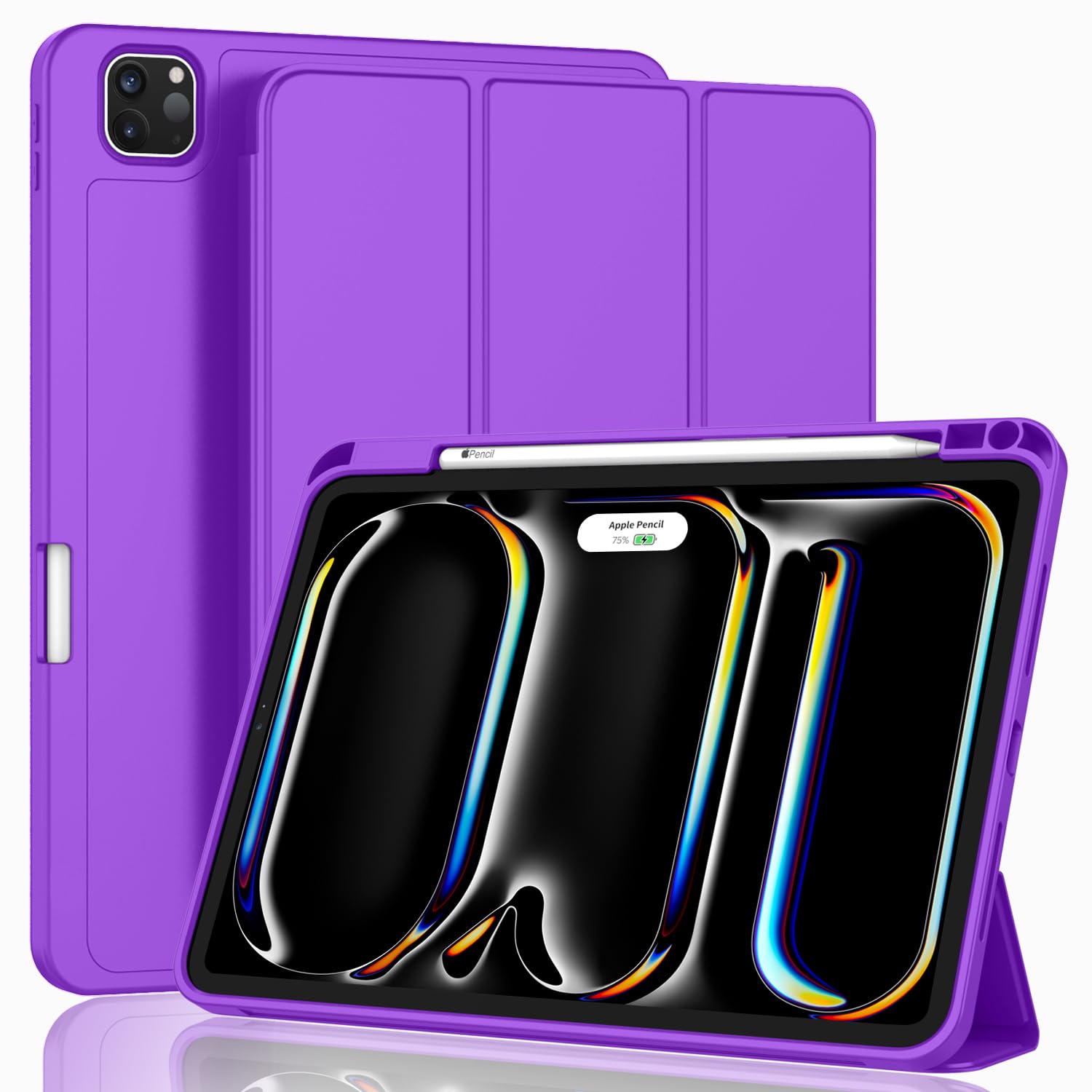 ZryXal New iPad Pro 13 Inch Case (M5) 2025 / (M4) 2024 with Pencil Holder, Smart iPad Case [Support Pencil Pro and Pencil (USB-C)], Support Touch ID and Auto Wake/Sleep (Grape Purple)
