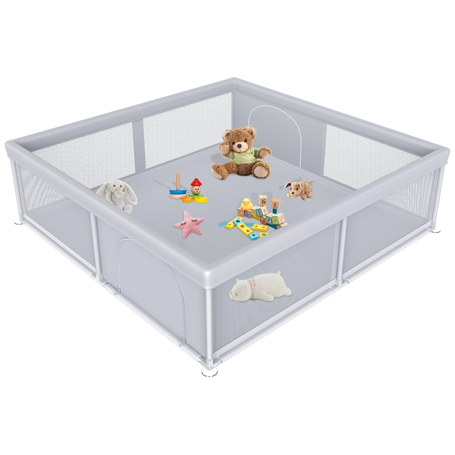 Size 79x79 Color Grey  Extra Large Baby Playpen 79×79 Inch, Playpen with 2 Zipper Door for Babies and Toddlers, Play Pen Pin Indoor Outdoor Baby Play Fence