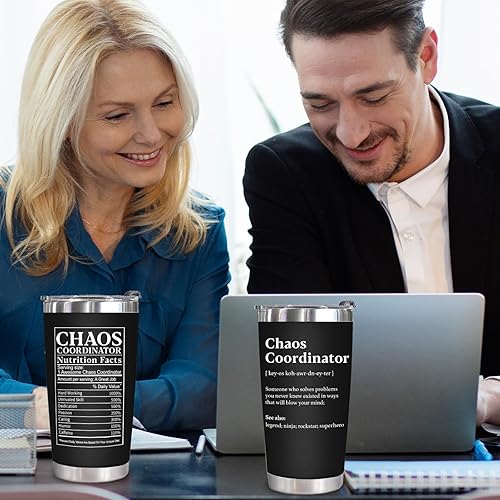 Miniatura 4 de Vaso de 20 onzas, regalo para jefes para hombres, Coordinador del Caos, regalos de agradecimiento para mujeres, regalos de cumpleaños para papá,