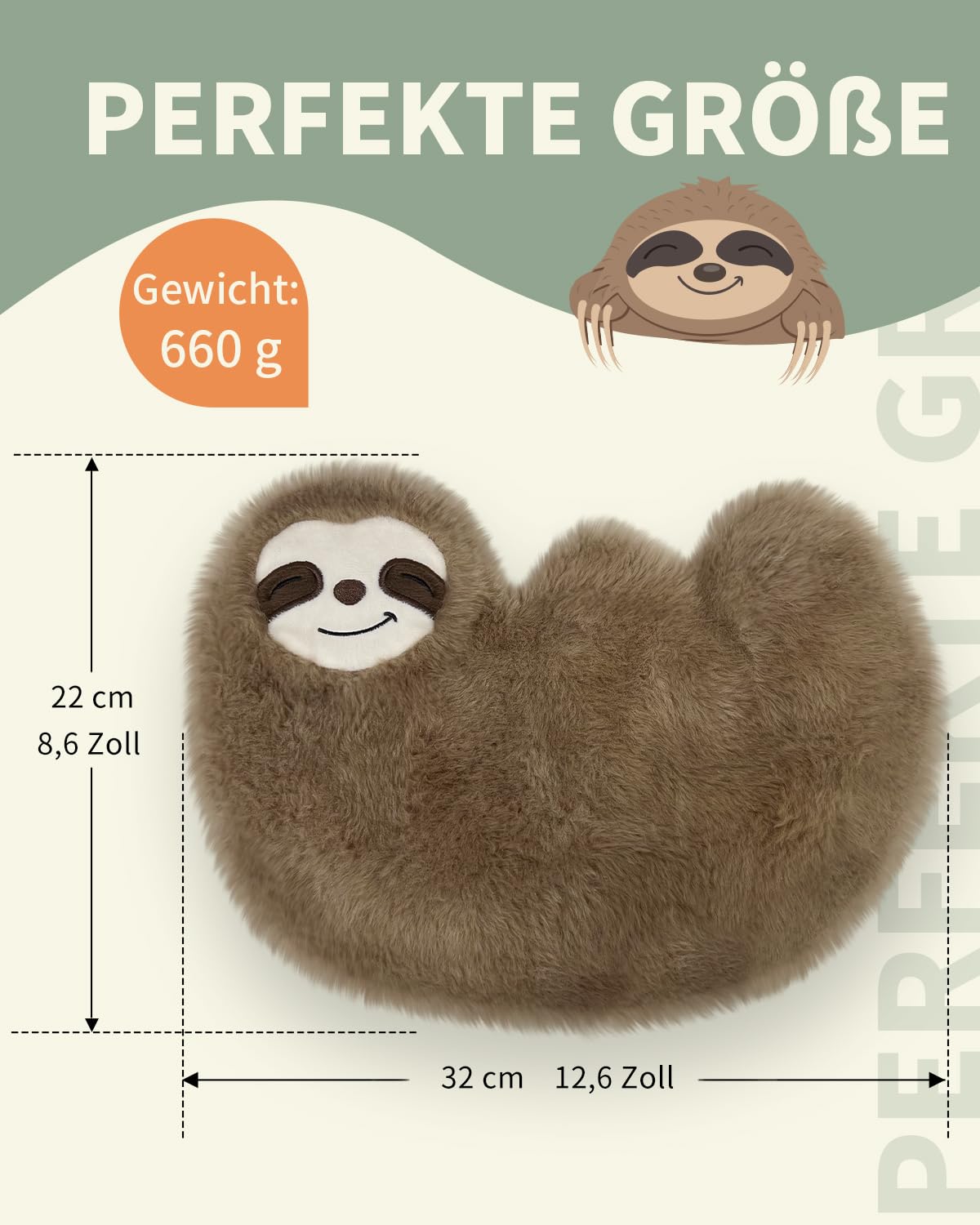 uncn Sloth - Cuscino termico con grani, 660 g, per forno a microonde, per terapia termica umida, grande cuscino per microonde con rivestimento lavabile