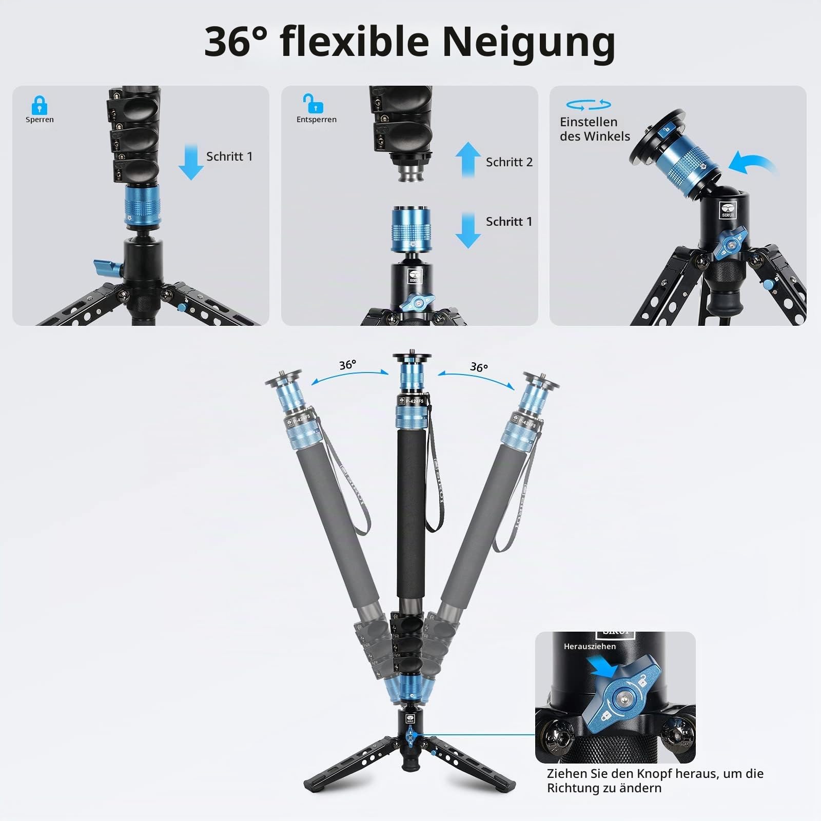 SIRUI P-424FS Einbeinstativ für Kamera, Modular, 3-in-1, Einbeinstativ aus Kohlefaser, mit Stativhalterung von 160 cm (63 Zoll), maximale Belastung 12 kg, für Kameras, DSLR, Camcorder