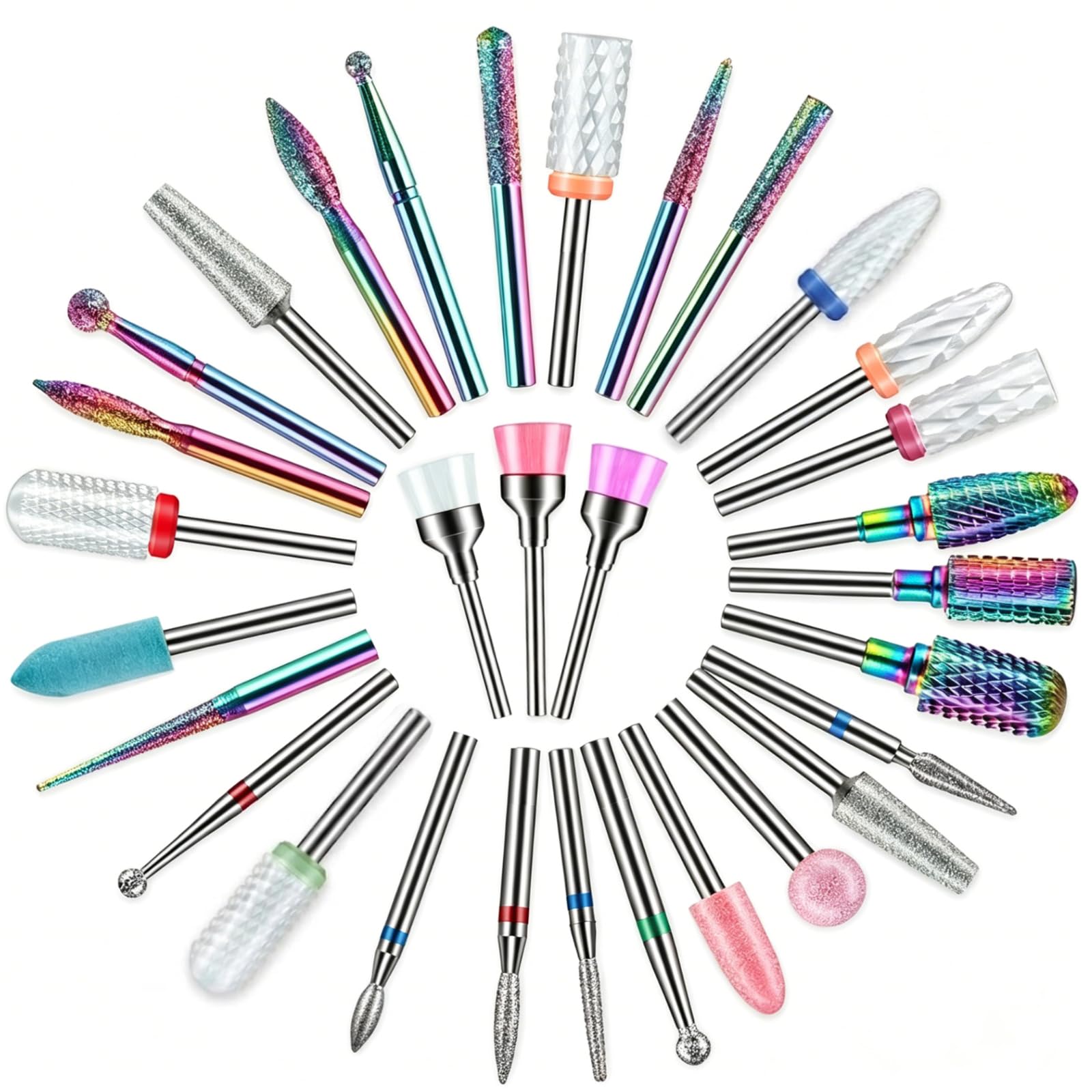 30 Broca uñas Cerámica Cuticulas, Manicura Rusa Completa Profesional 3/32'' | Carburo/Diamante, No Quema, Alta resistencia al desgaste, Reutilizable, Retirada Rápida y Segura gel/acrílico, 3 cepillar Certificado ClimatePartner