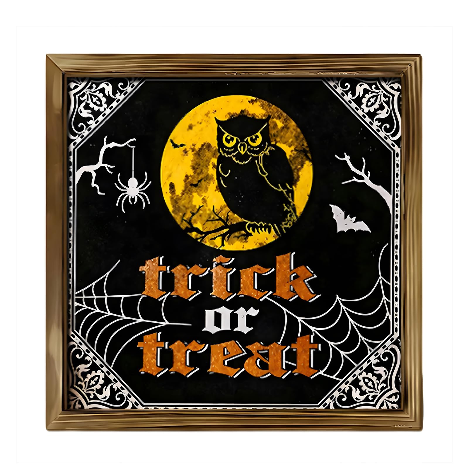 Porceosy Halloween Wooden Framed Wall Art Set, Rustic Witch Castle Pumpkin Hanging Plaque for Home Decor, 20x20cm Retro Farmhouse Tabletop Ornament for Entryway Shop [object Object]