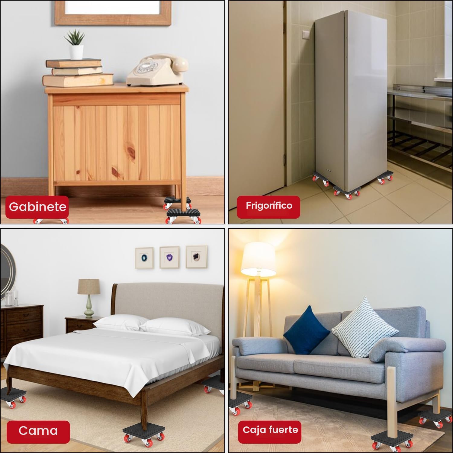 Kit Eelevador de Muebles Pesados con 4 Ruedas,Mover Muebles con Rodillo, Giratorio 360° Ruedas, Carga de 500kg,Elevador de Muebles para Sofá Lavadora