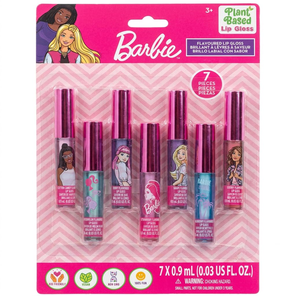 Barbie Lip Gloss Set, 7-Piece Plant-Based, Ages 3+
