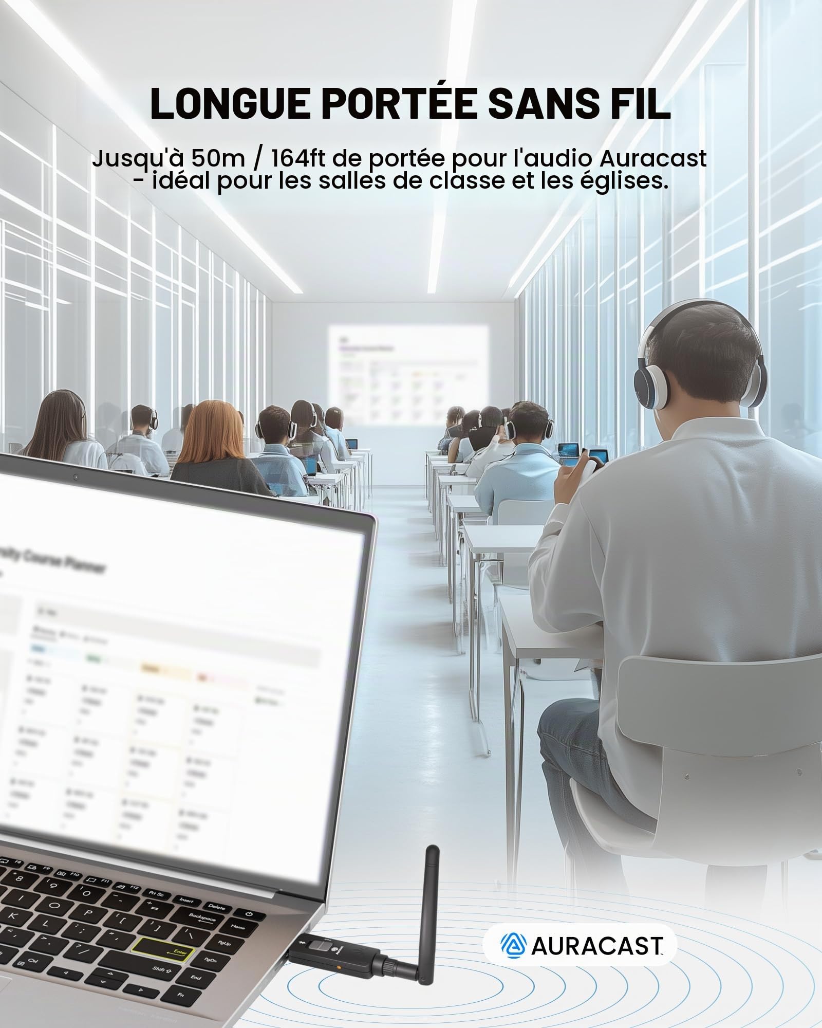 Avantree DG60 Aura - Longue Portée Émetteur Auracast & Adaptateur USB | Bluetooth 5.4, 2-en-1 pour Casques, Qualcomm aptX Adaptive, Mise à Jour Firmware, Diffusion Audio du PC vers Multi-Écouteurs