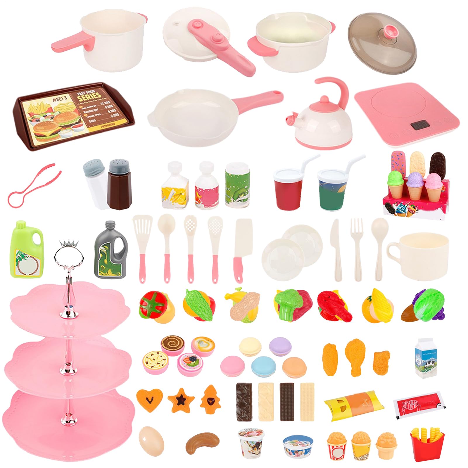 Juguetes de cocina y set de cocina infantil Set de juego infantil con | Ollas y sartenes para niños Utensilios De Cocina De Simulación Alimentos Verduras Accesorios Ollas