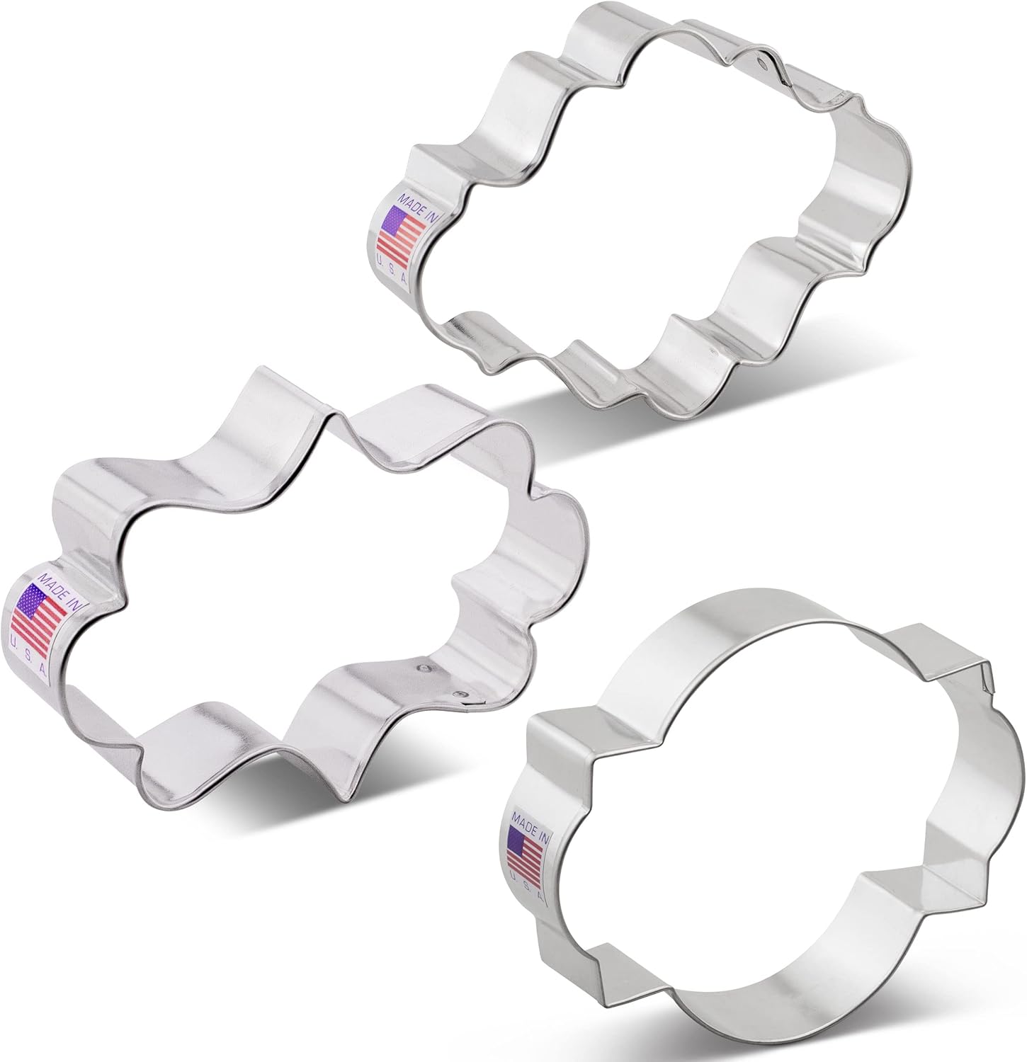 Ann Clark Plaque Cookie Cutters Set of 3, Made in USA | Includes Long Fancy, Oval, Photo, Perfect Size and Shapes, America's Largest Cookie Cutter Maker, Food-Safe American Steel