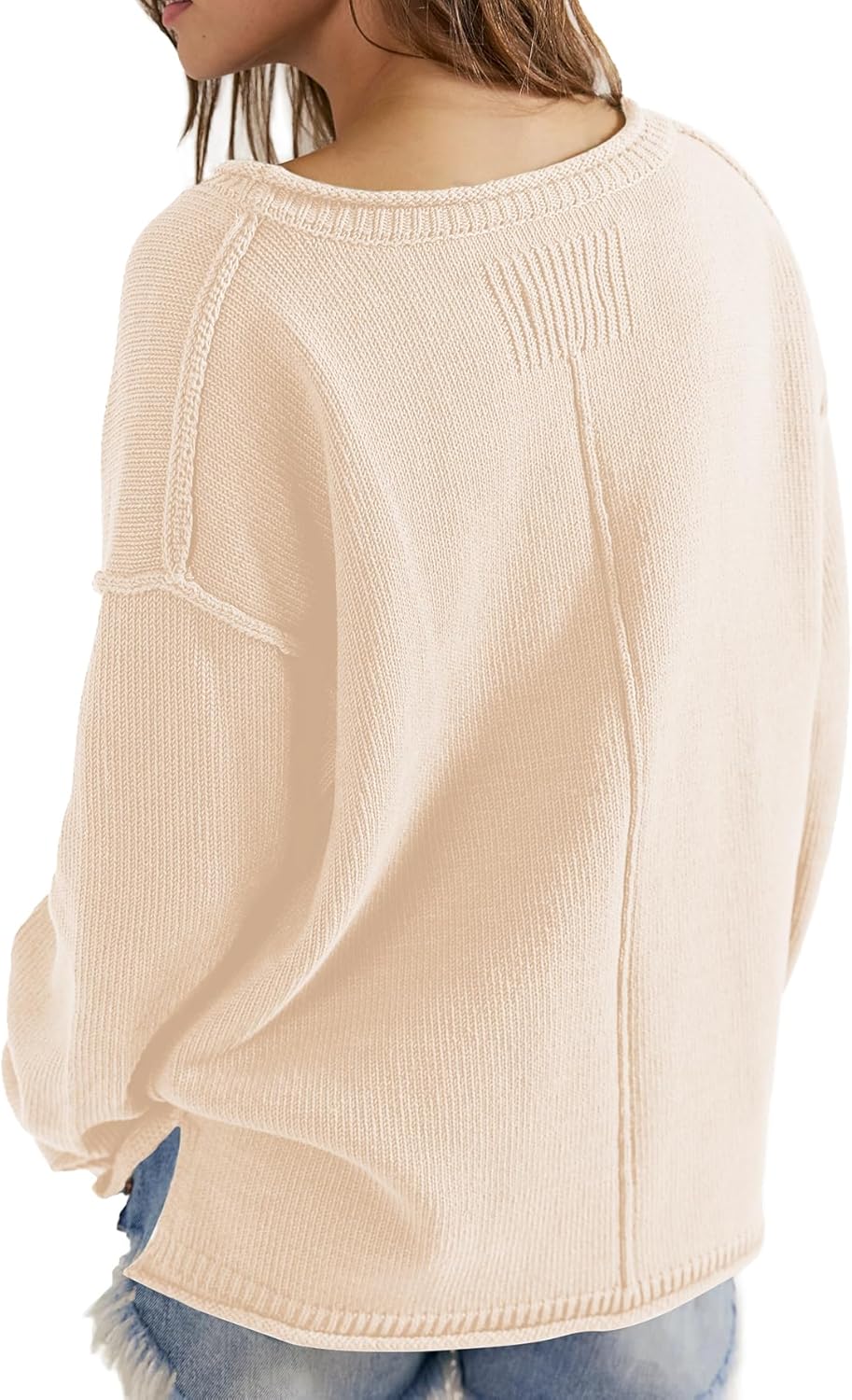 greaidea women's pullover fall winter sweaters 2025 long sleeve roll crewneck side slit oversized knit tunic sweater tops small apricot